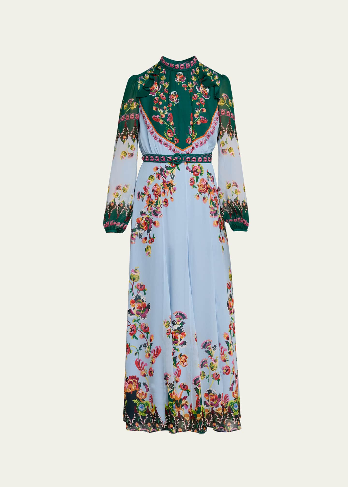 saloni jacqui b belted floral silk midi dress Saloni Jacqui-B Belted Floral Silk Midi Dress
