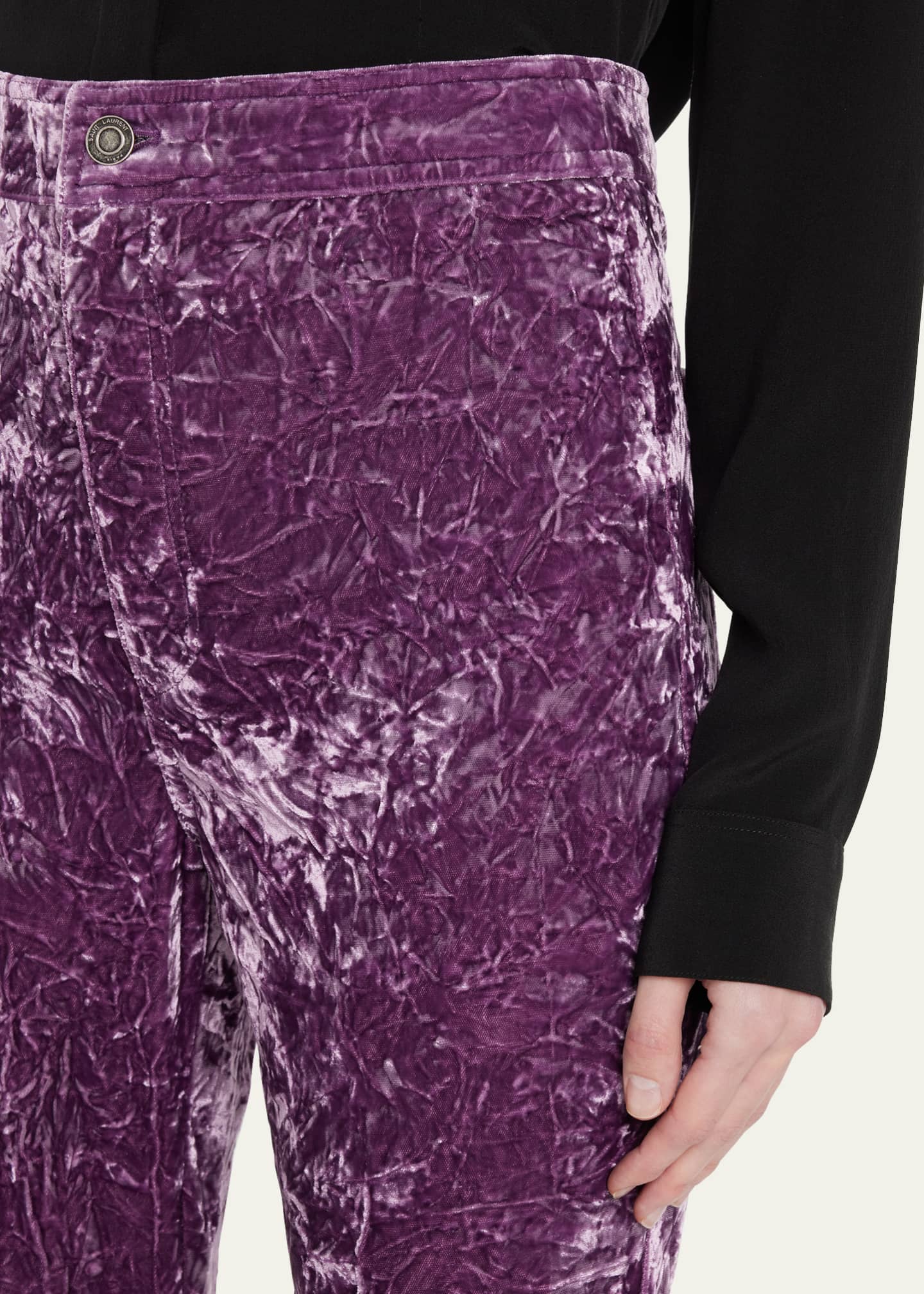 Saint Laurent Crushed Velvet Skinny-Leg Pants - Bergdorf Goodman