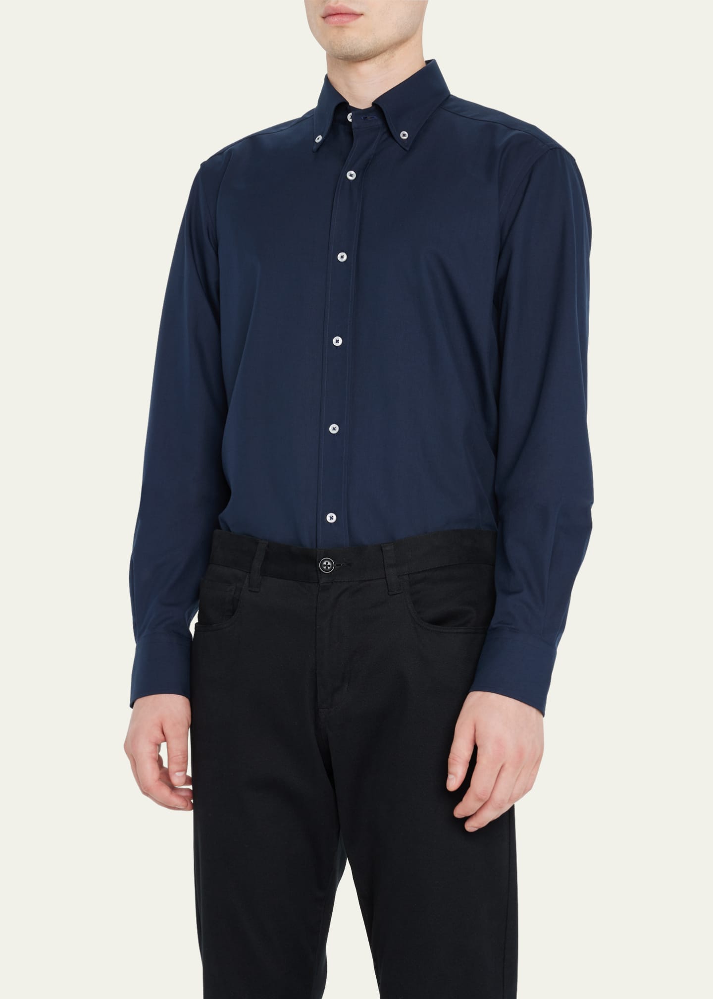 Bergdorf Goodman Men's Sea Island Solid Sport Shirt Image 4 of 5