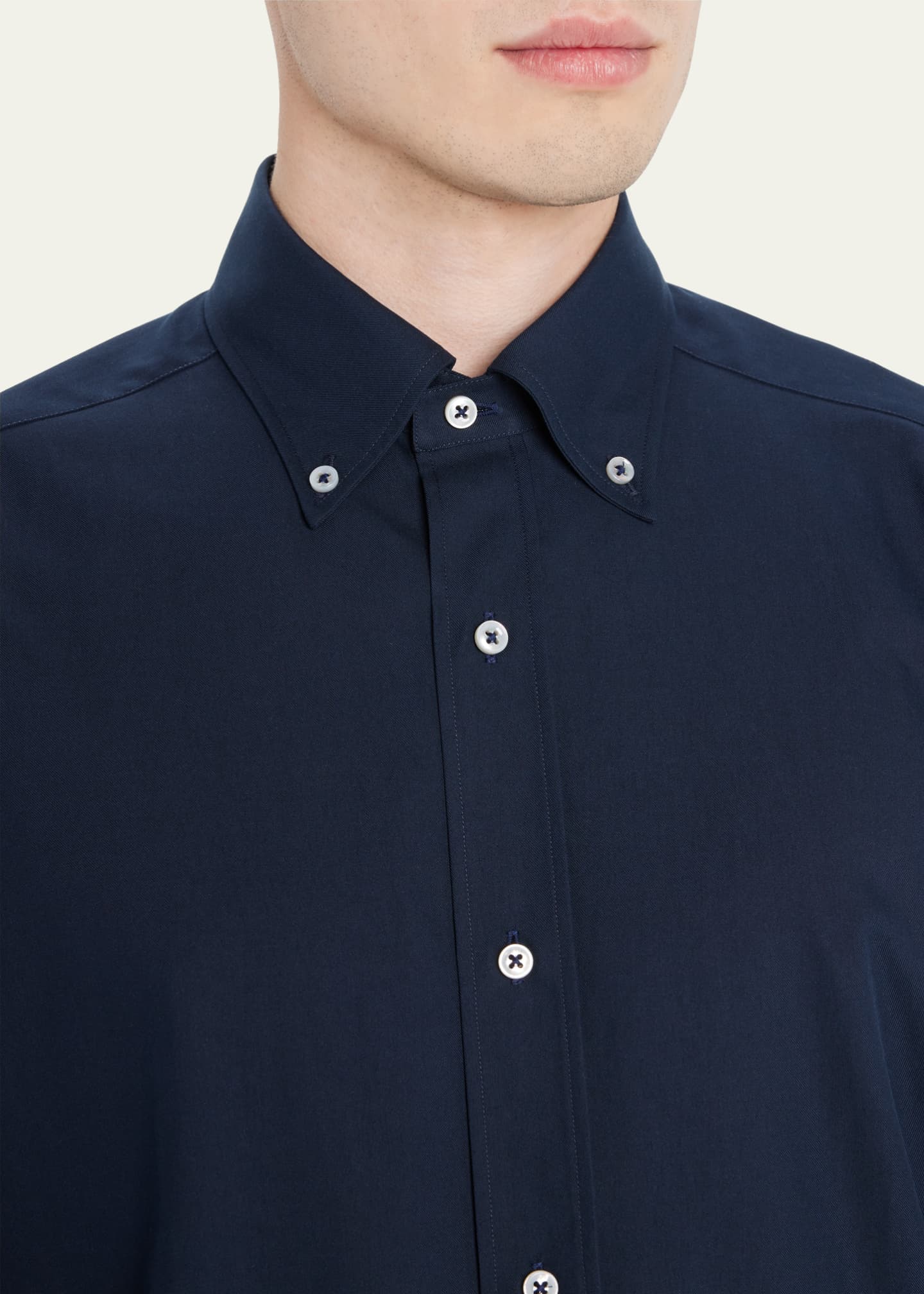 Bergdorf Goodman Men's Sea Island Solid Sport Shirt Image 5 of 5