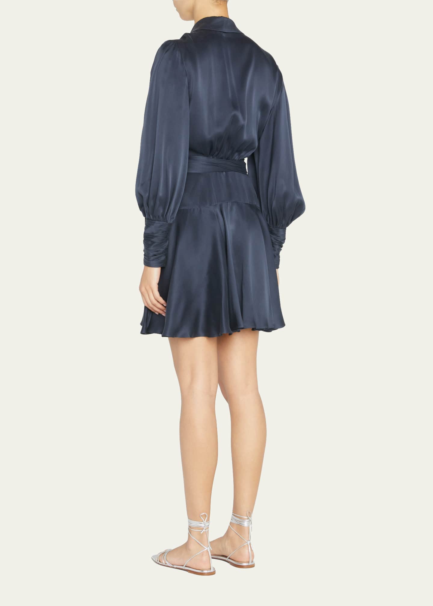 Silk Mini Long-Sleeve Wrap Dress