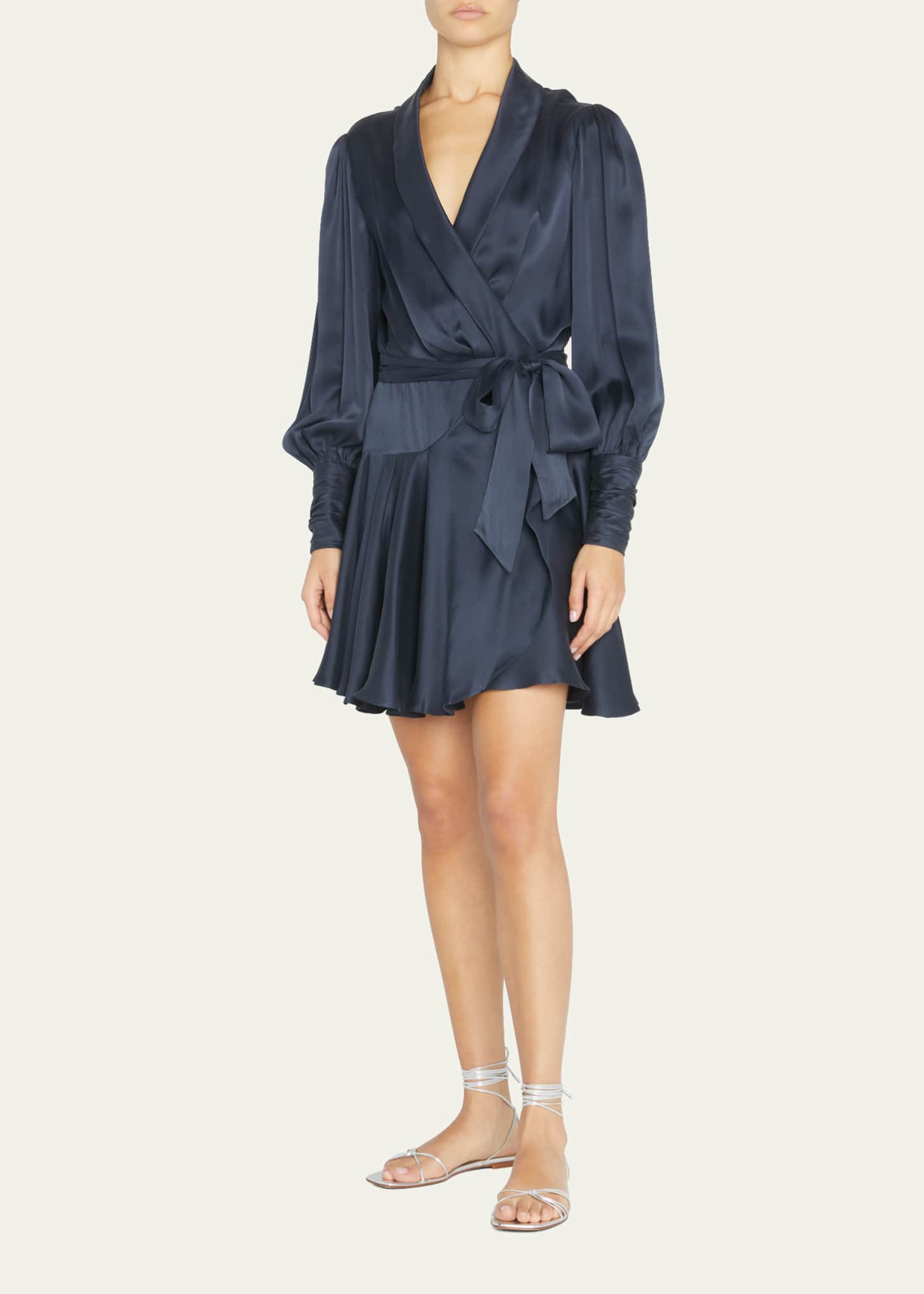 Silk Mini Long-Sleeve Wrap Dress