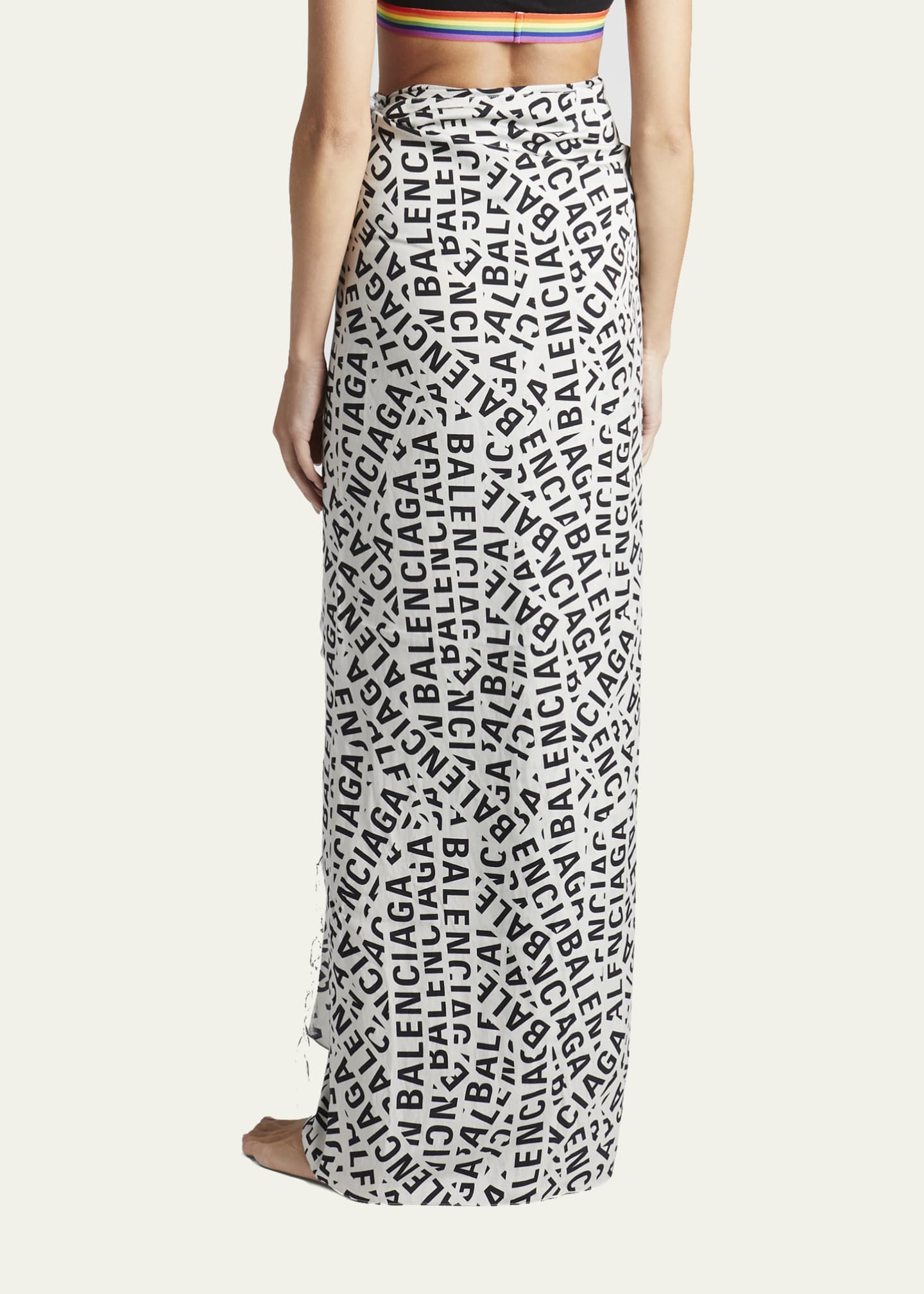 Balenciaga Pareo Logo Strip-Print Silk Maxi Wrap Skirt - Bergdorf Goodman