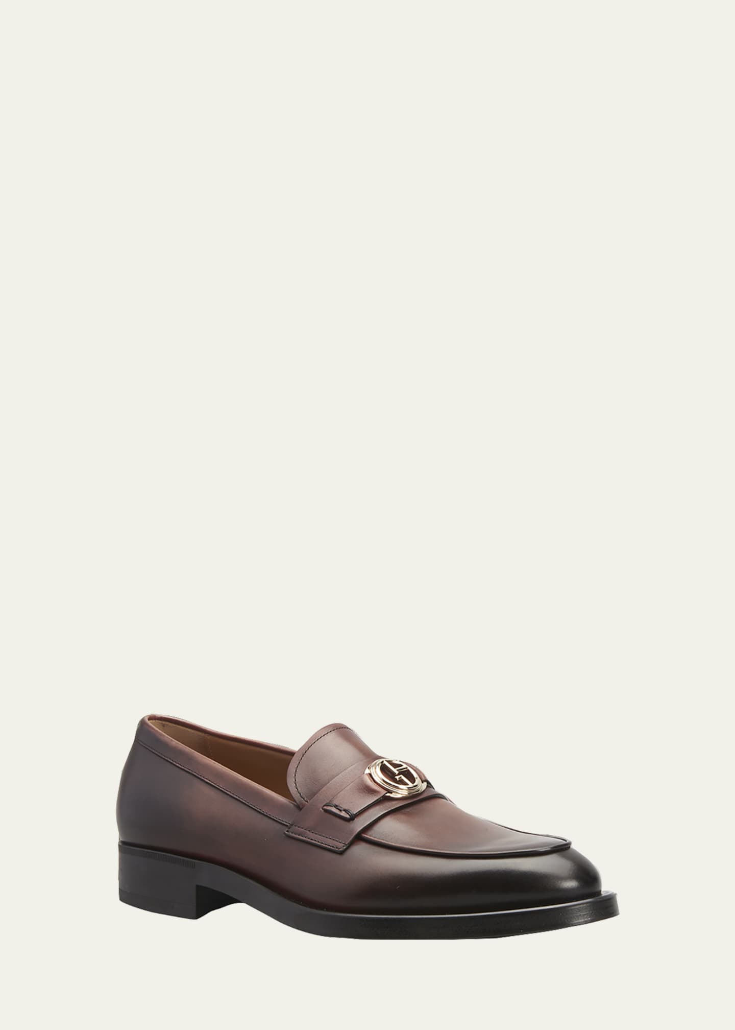 Armani Men's Logo Medallion Leather Loafers Bergdorf Goodman