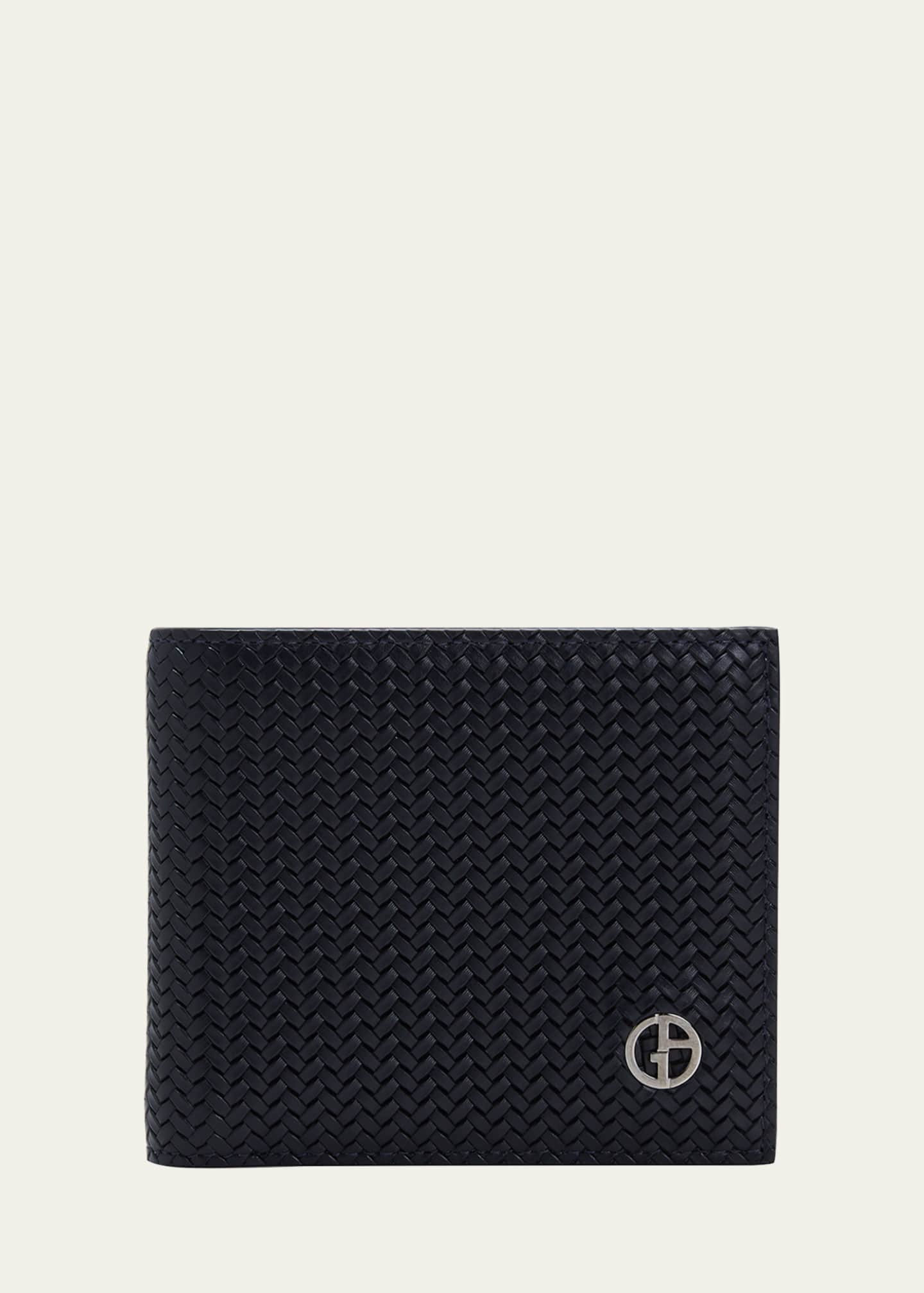 Giorgio Armani Men s Woven Leather Bifold Wallet Bergdorf Goodman
