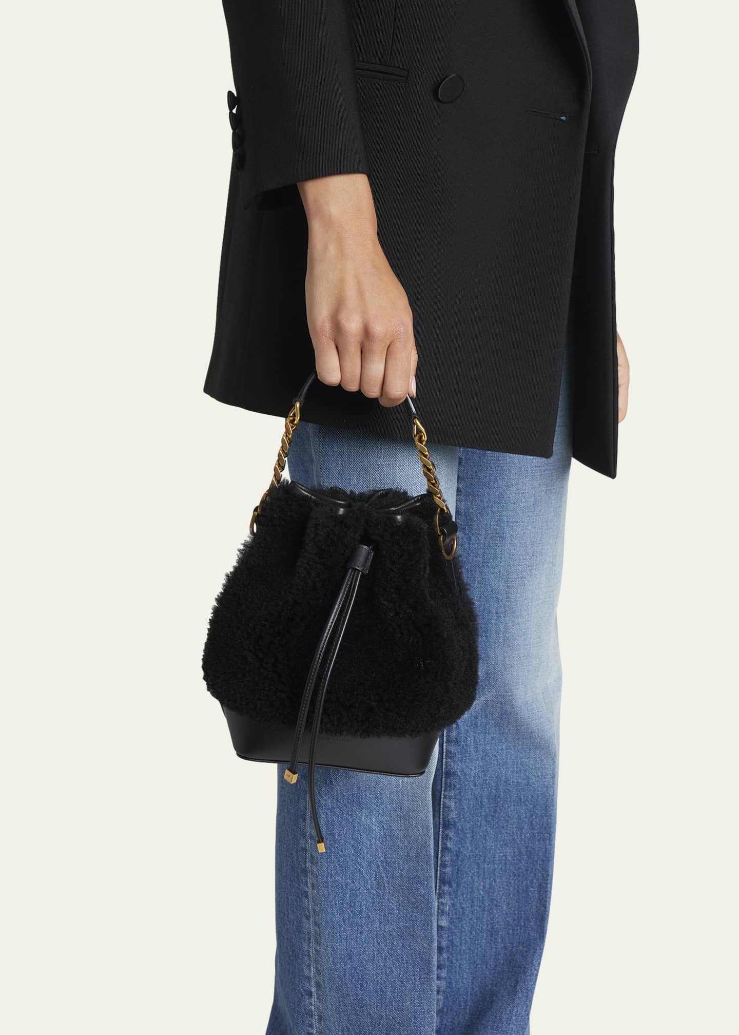 Saint Laurent Small Bucket Bag in Shearling and Leather - Bergdorf Goodman