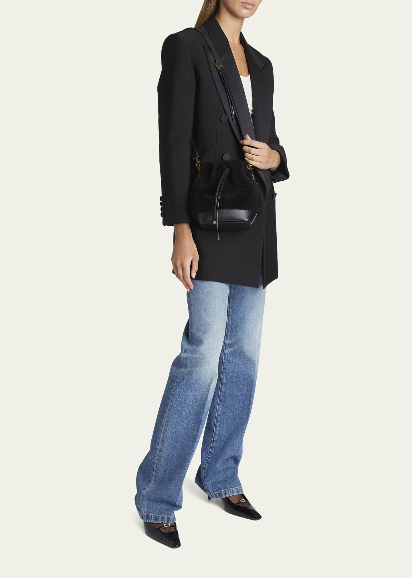 Saint Laurent Small Bucket Bag in Shearling and Leather Bergdorf