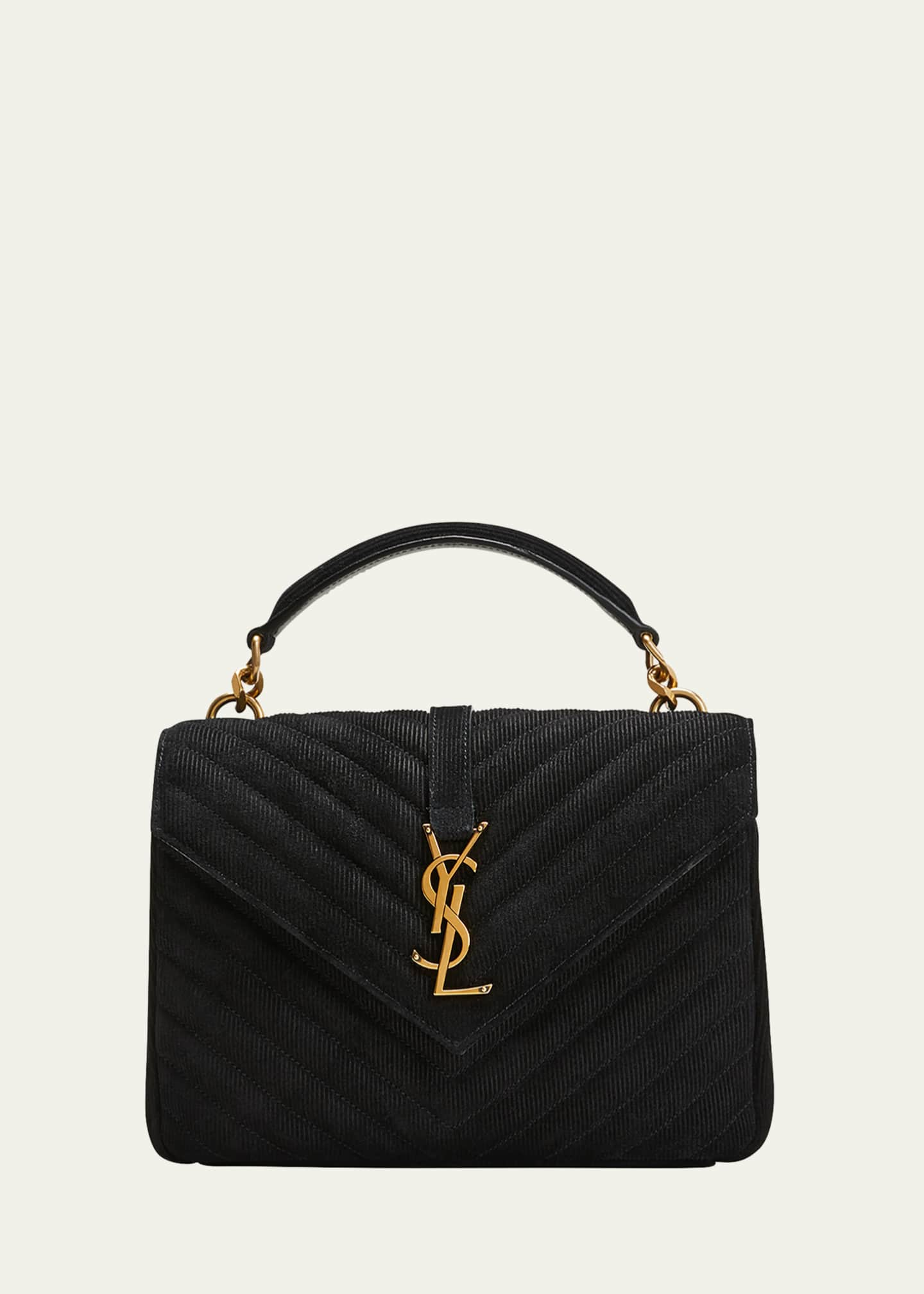 Saint Laurent College Medium YSL Striped Suede Shoulder Bag