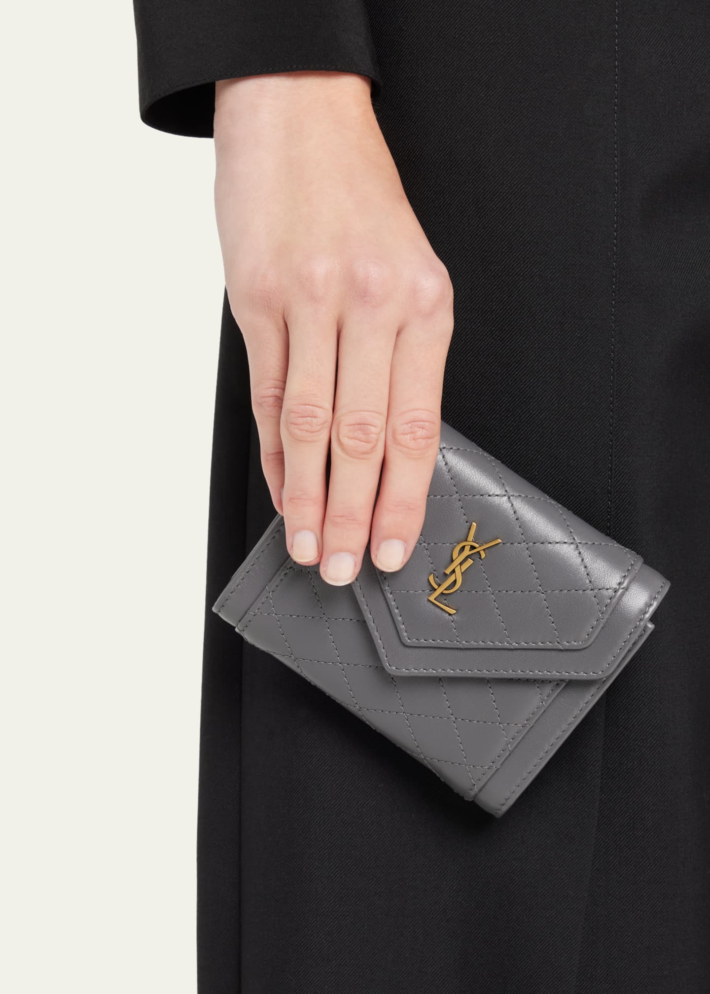 Saint Laurent Gaby YSL Trifold Lambskin Wallet Bergdorf Goodman