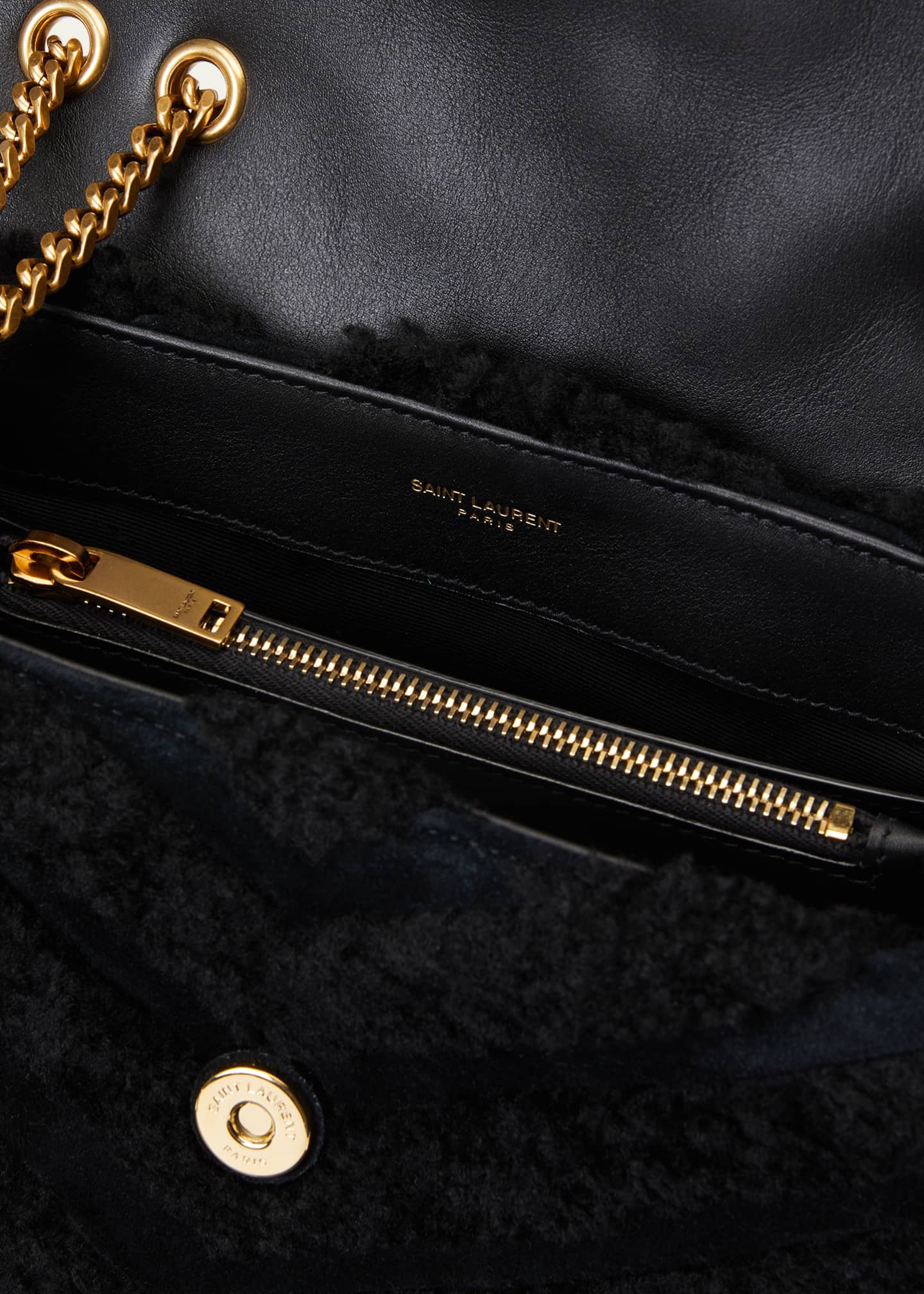 Saint Laurent Loulou Small Ysl Shearling Shoulder Bag Nero