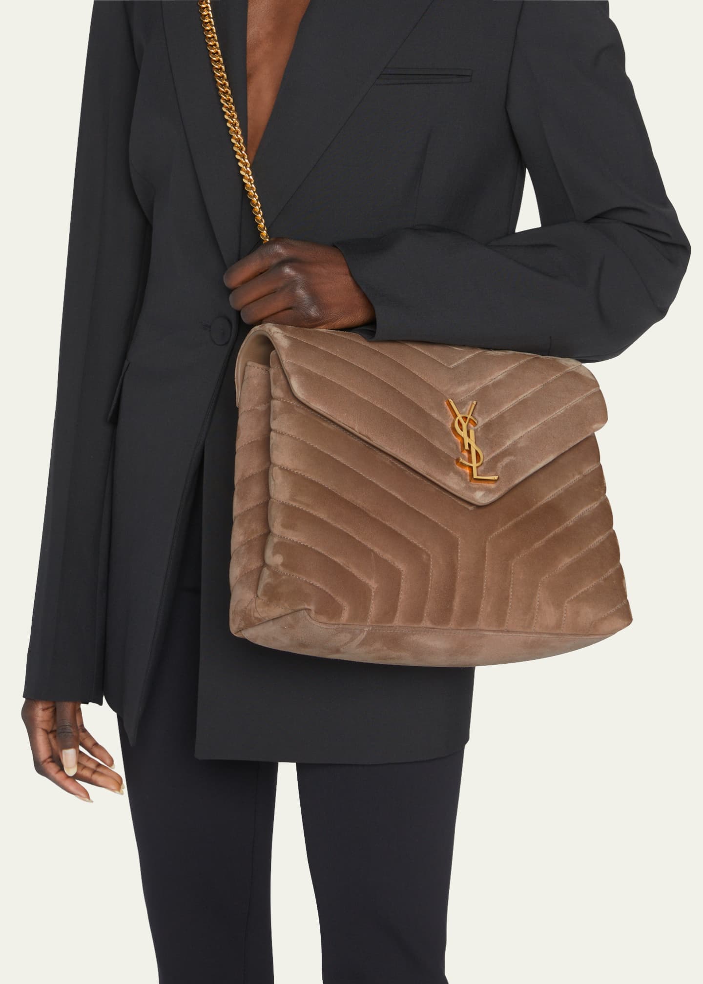 Beige Loulou medium quilted-leather shoulder bag, Saint Laurent
