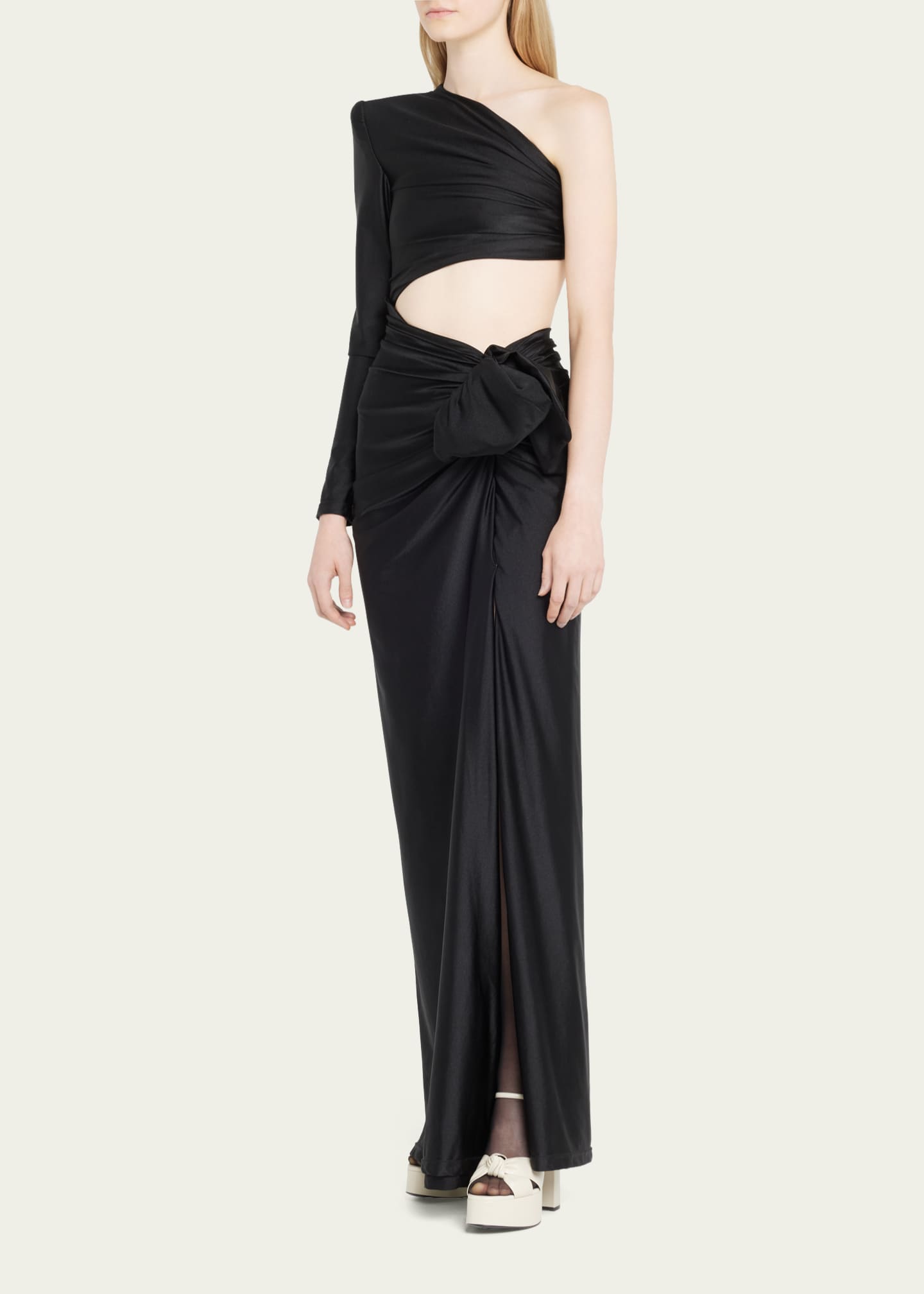 Saint Laurent Bianca Knotted Ankle-Strap Platform Sandals Image 3 of 5