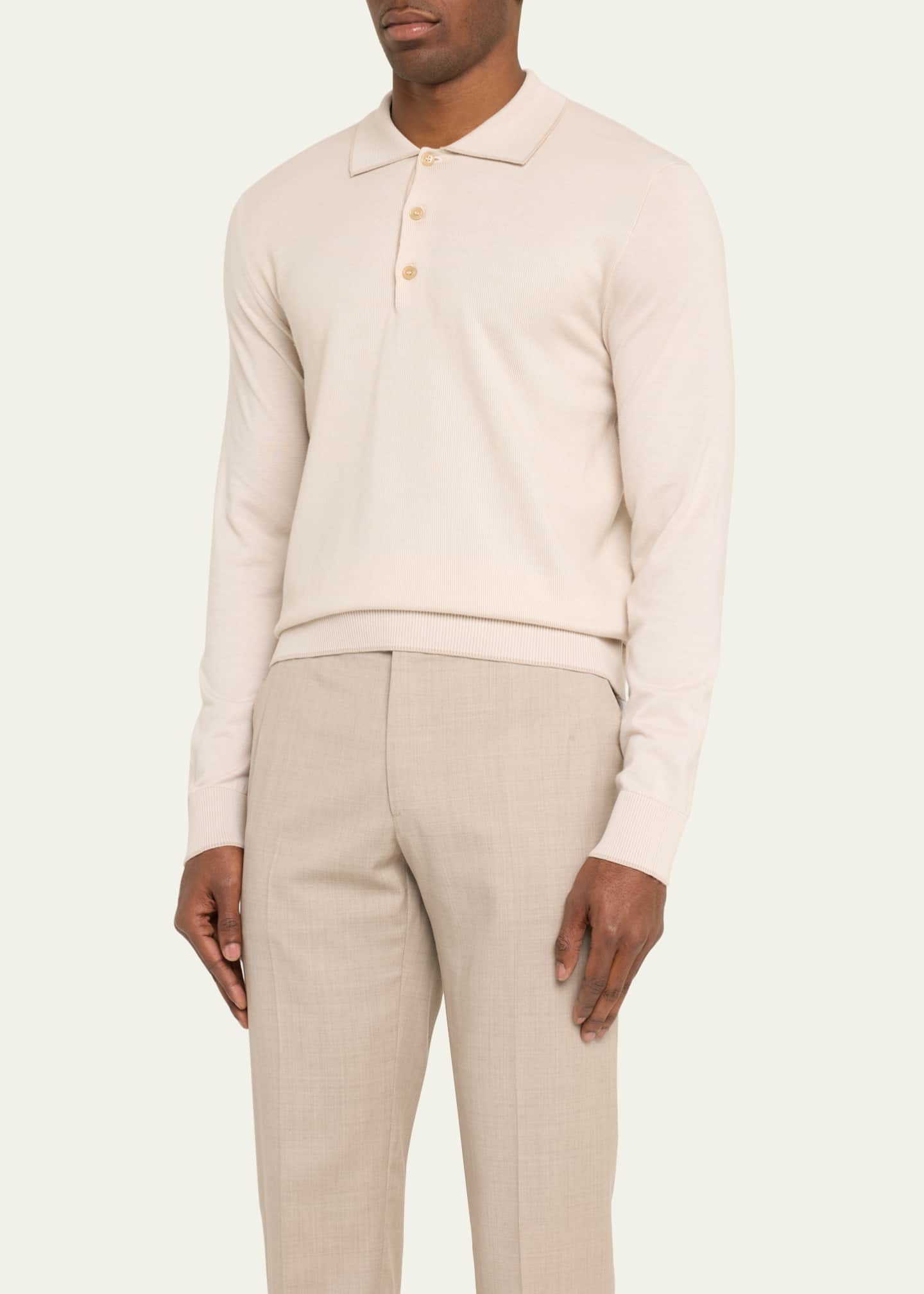 Brioni Men's Wool-Silk Polo Shirt Image 4 of 5