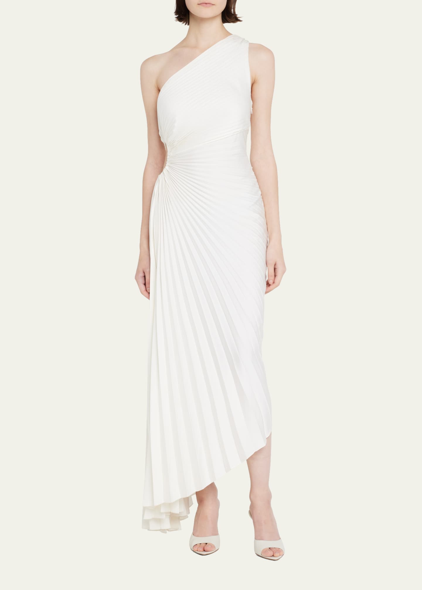 A.L.C. Delfina Pleated Long Asymmetric One-Shoulder Dress