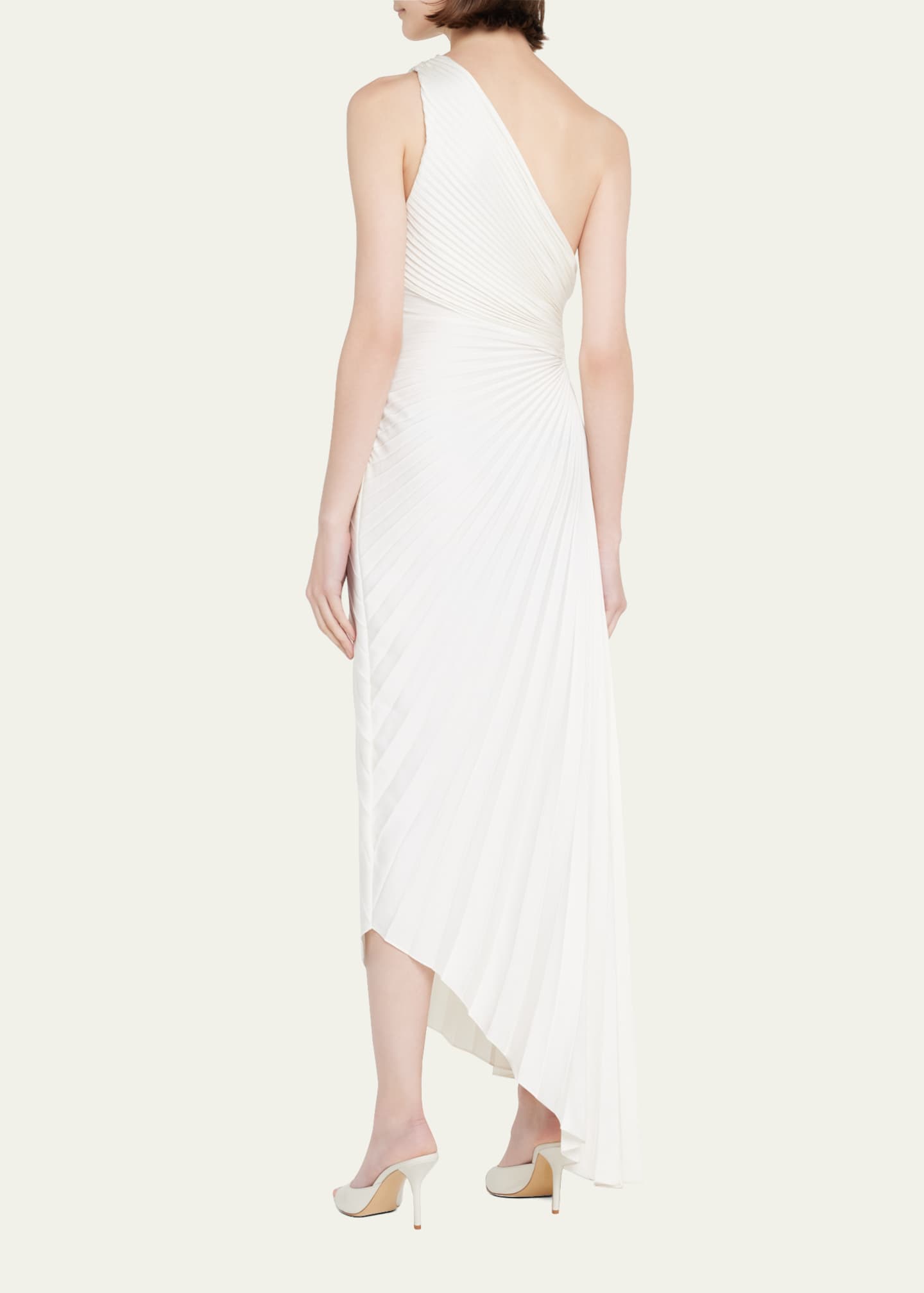 Delfina Pleated Long Asymmetric One-Shoulder Dress