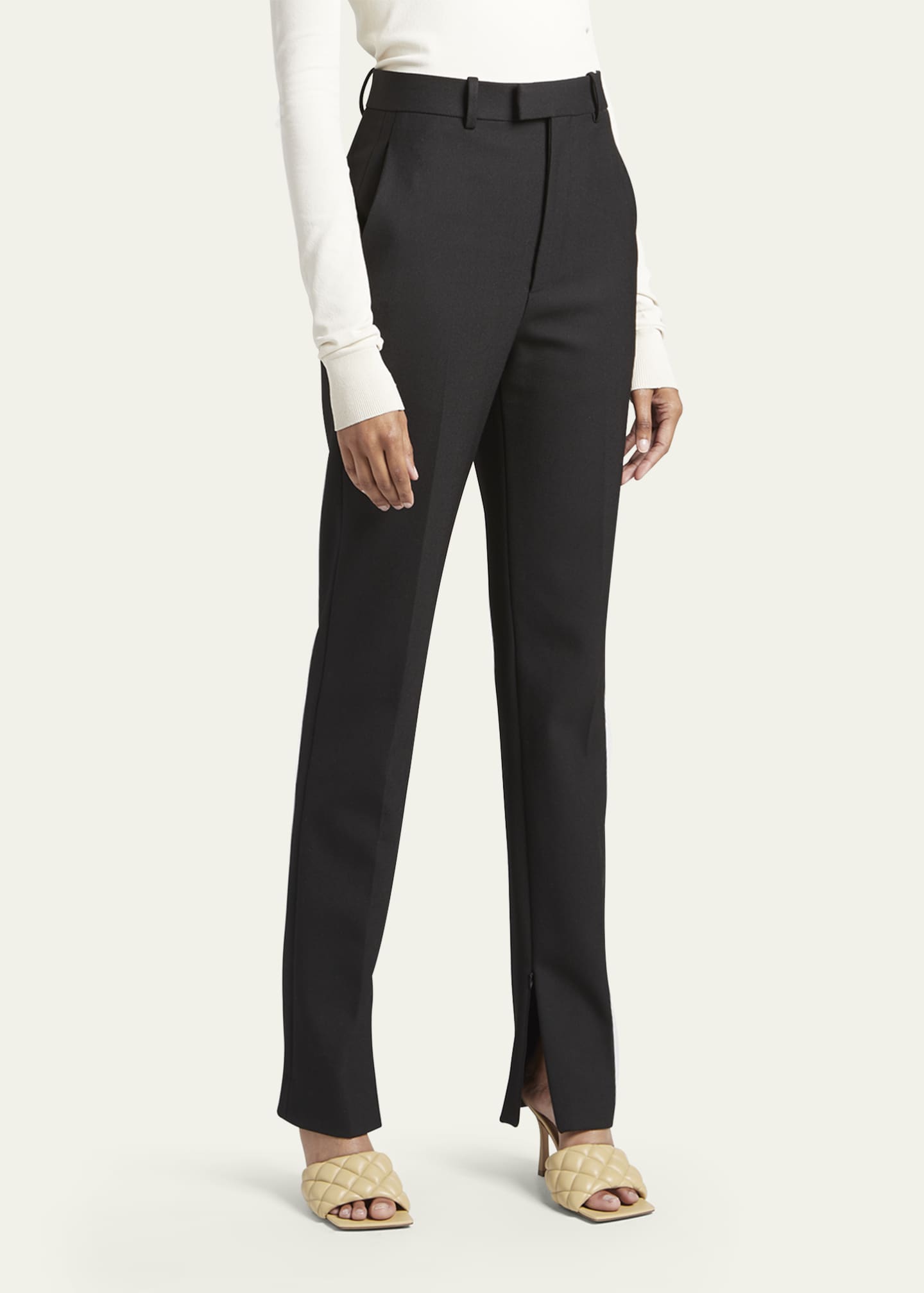 Bottega Veneta Tech Wool Twill Slit-Cuff Trousers