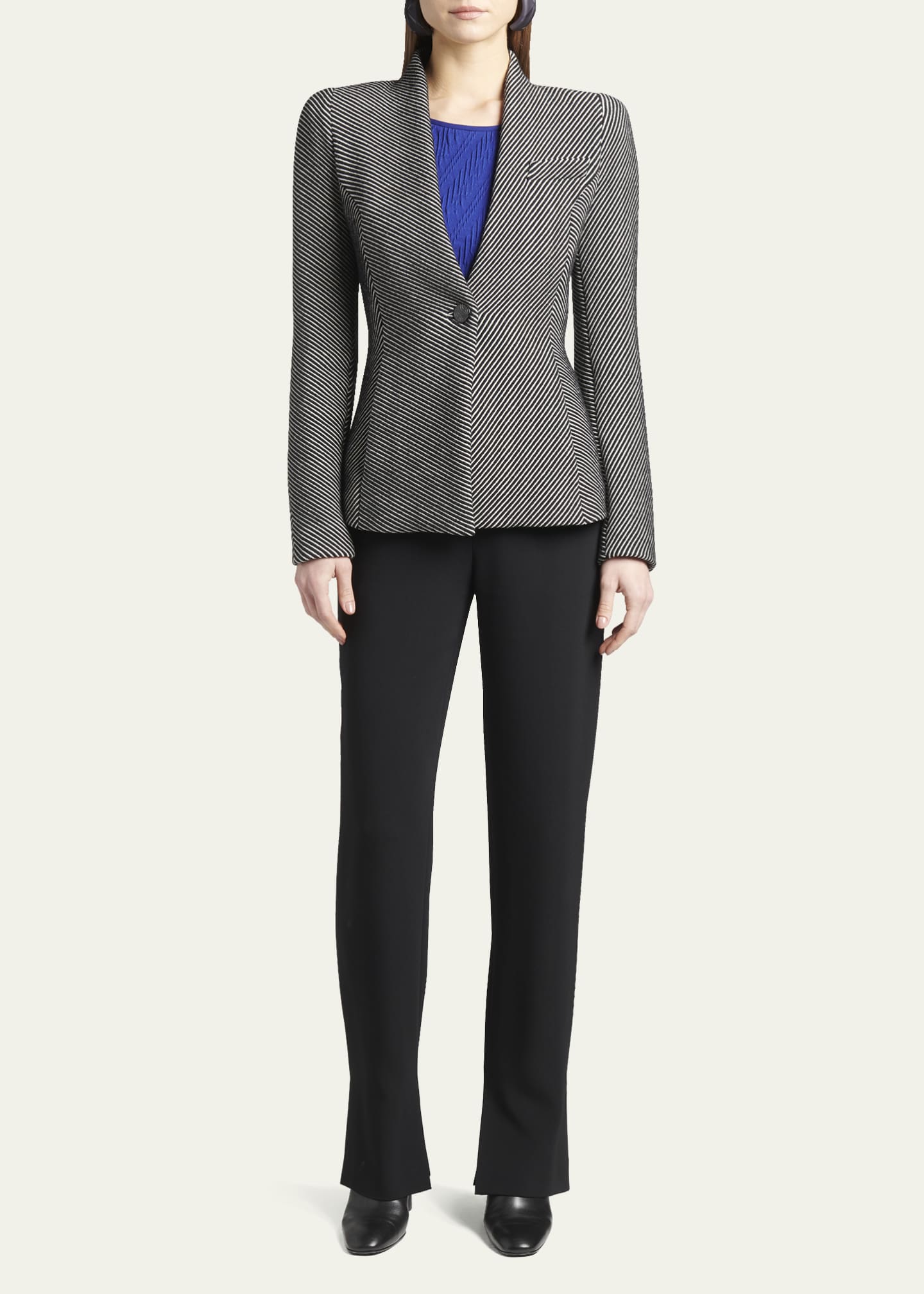 Giorgio Armani Diagonal Stripe Single-Breasted Jersey Jacket Image 2 of 5