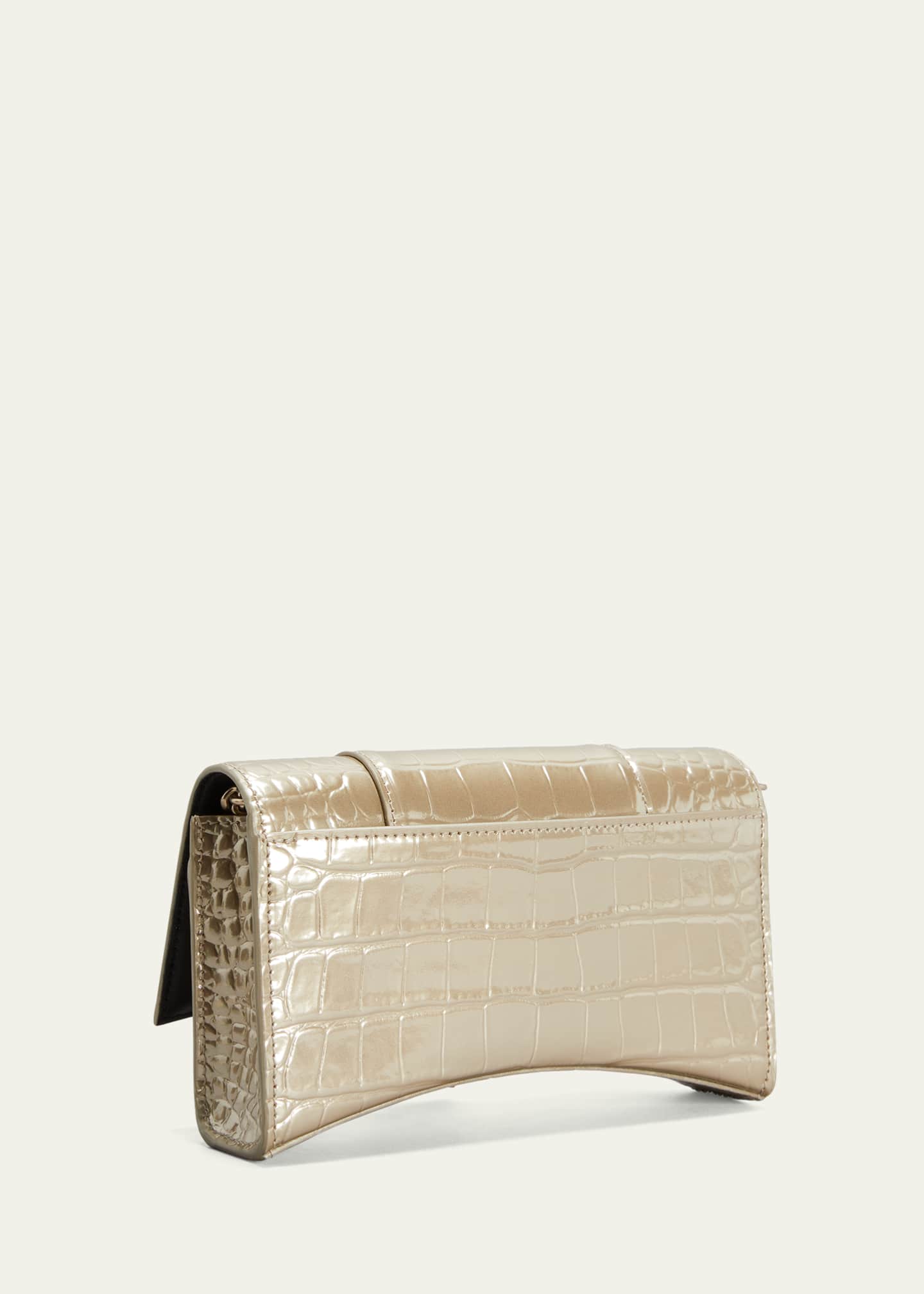 Balenciaga Hourglass Crocodile Embossed Chain Wallet
