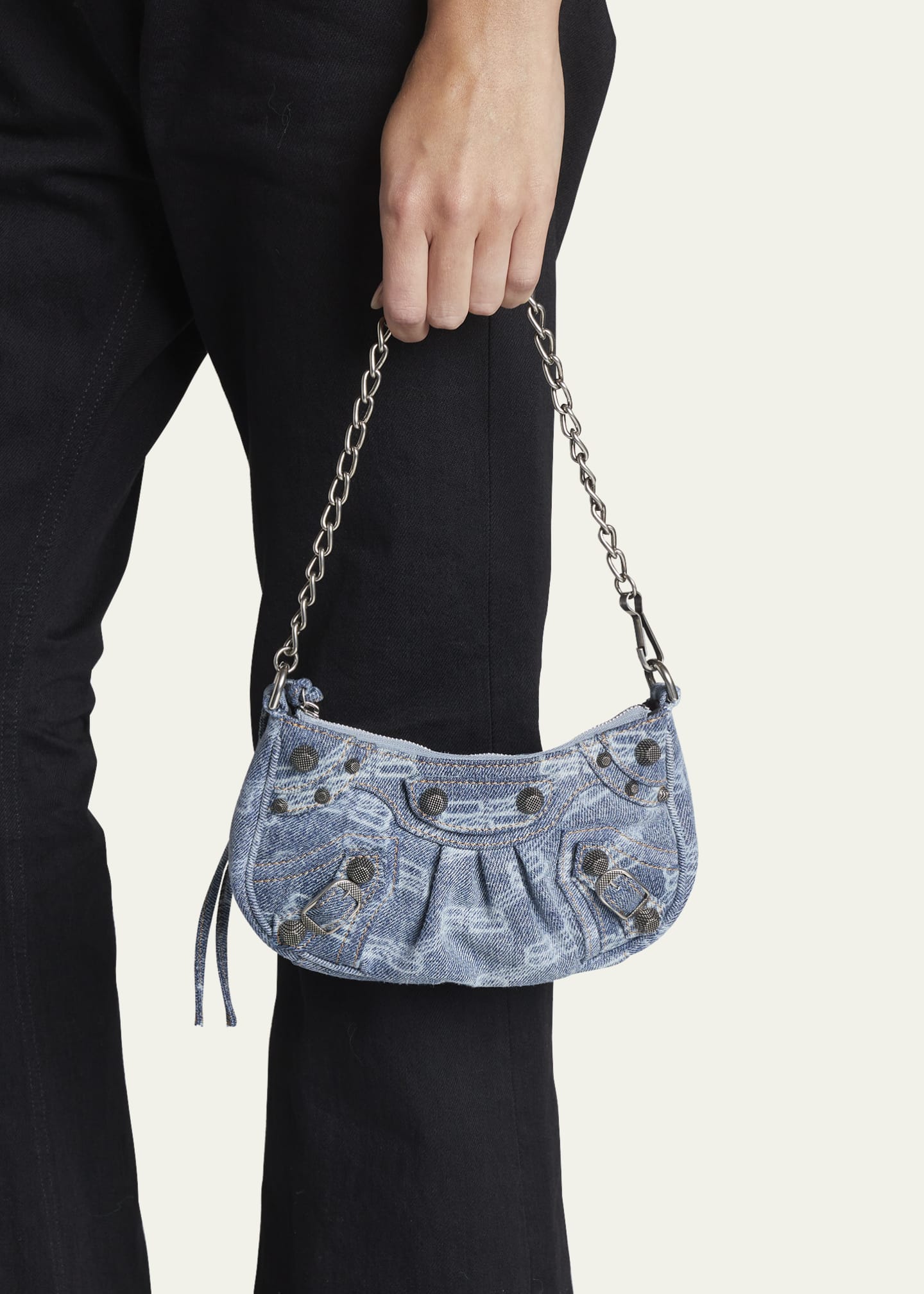 Balenciaga Le Cagole Mini Monogram Denim Shoulder Bag