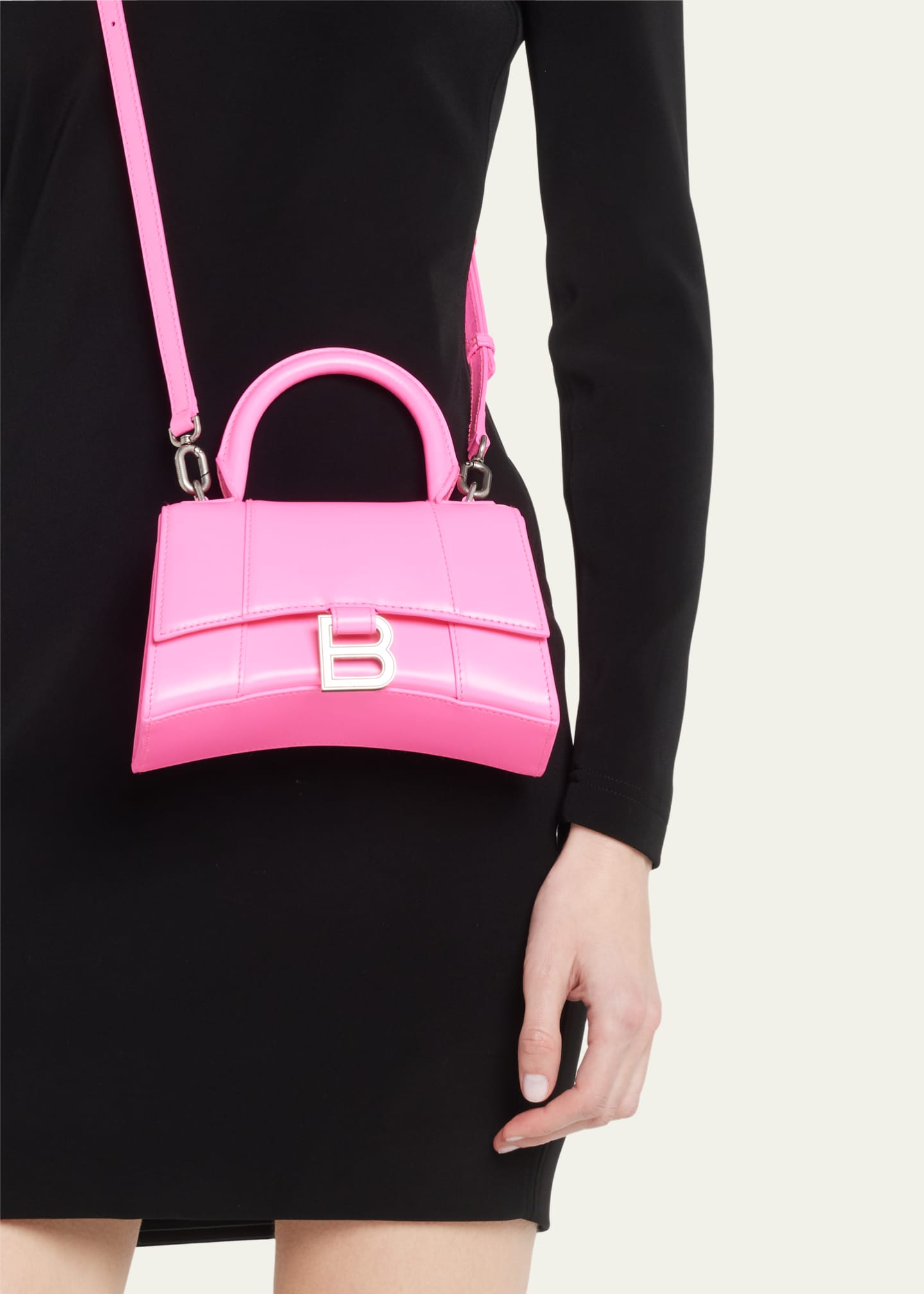 BALENCIAGA Shiny Box Calfskin Hourglass Top Handle Bag XS Bright