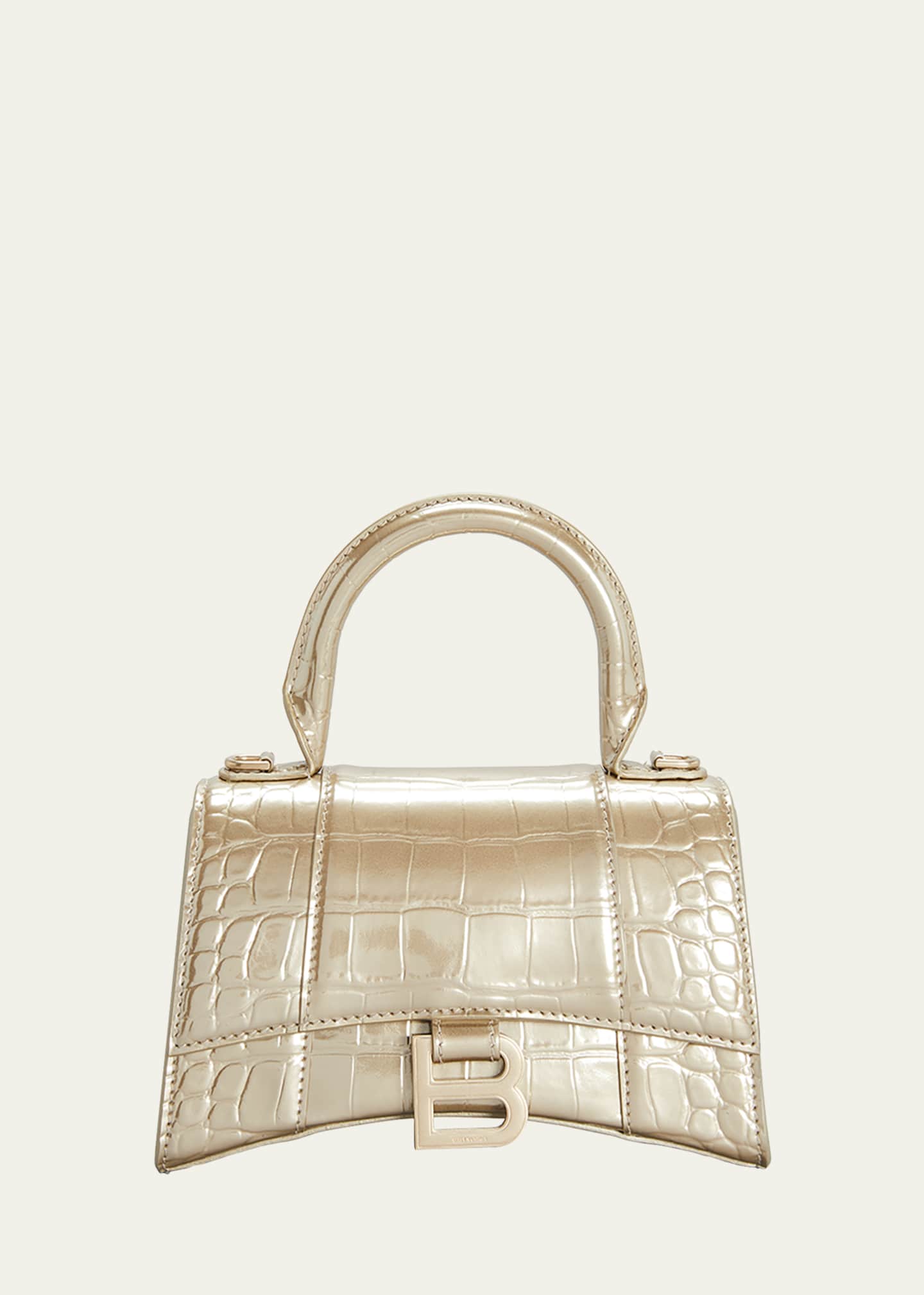 Balenciaga Hourglass XS Metallic Croc Embossed Top Handle Bag