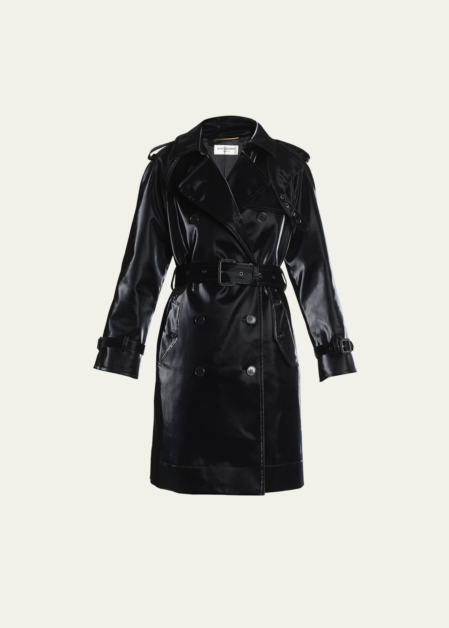 Saint Laurent Vinyl DoubleBreast Belted Trench Coat Bergdorf Goodman