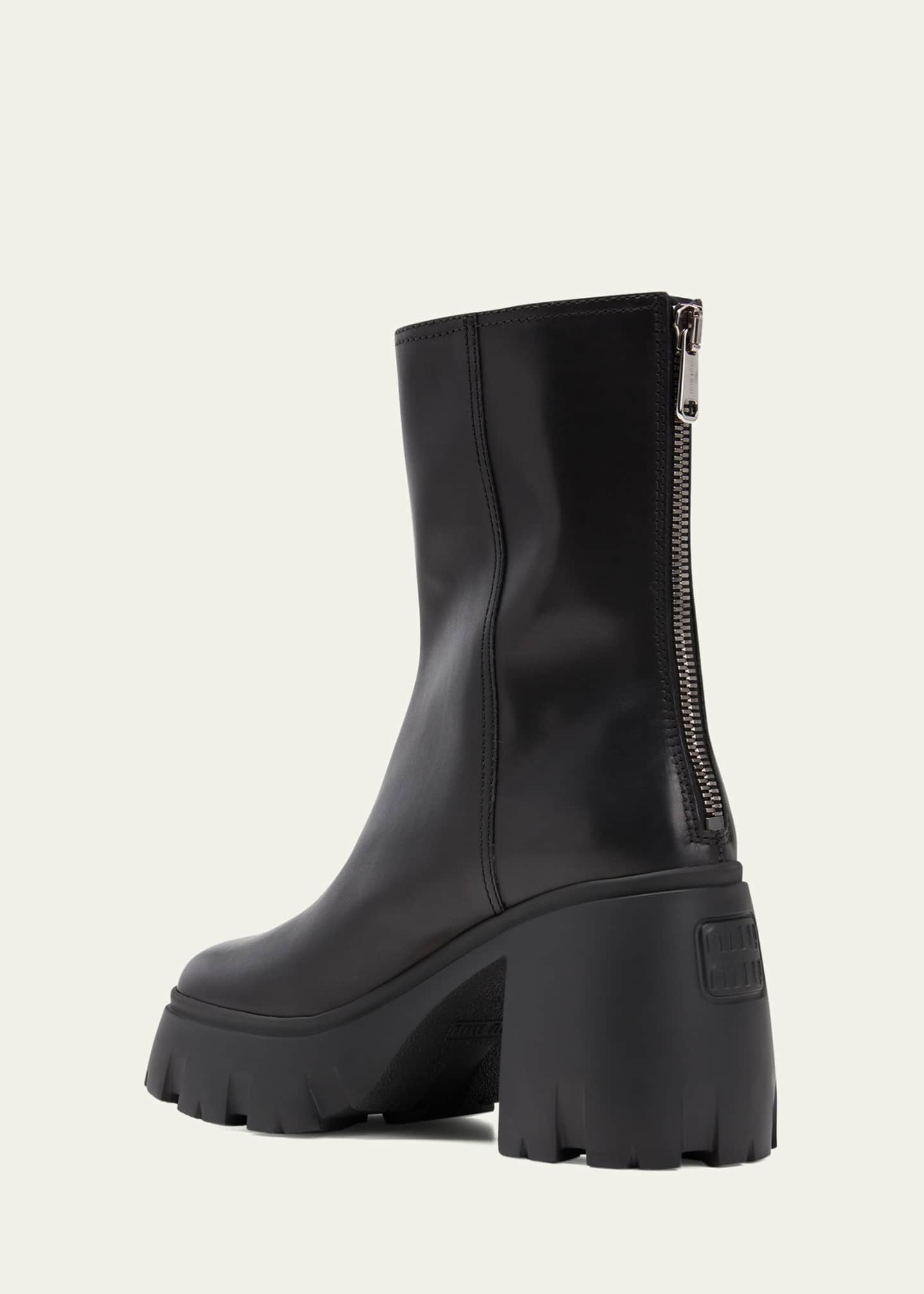 Miu Miu Leather Zip Lug-Sole Booties - Bergdorf Goodman