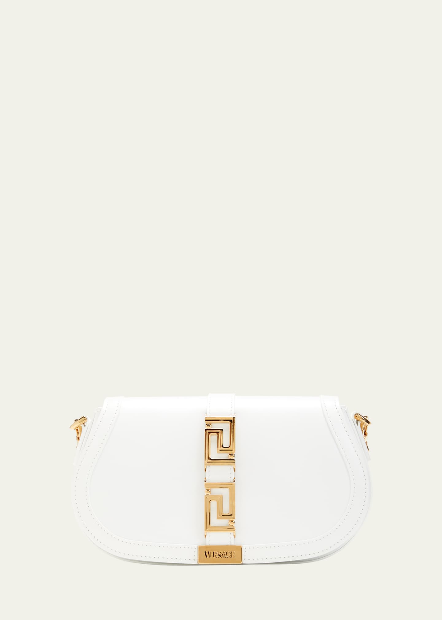 Greca Goddess Mini Leather Shoulder Bag in White - Versace