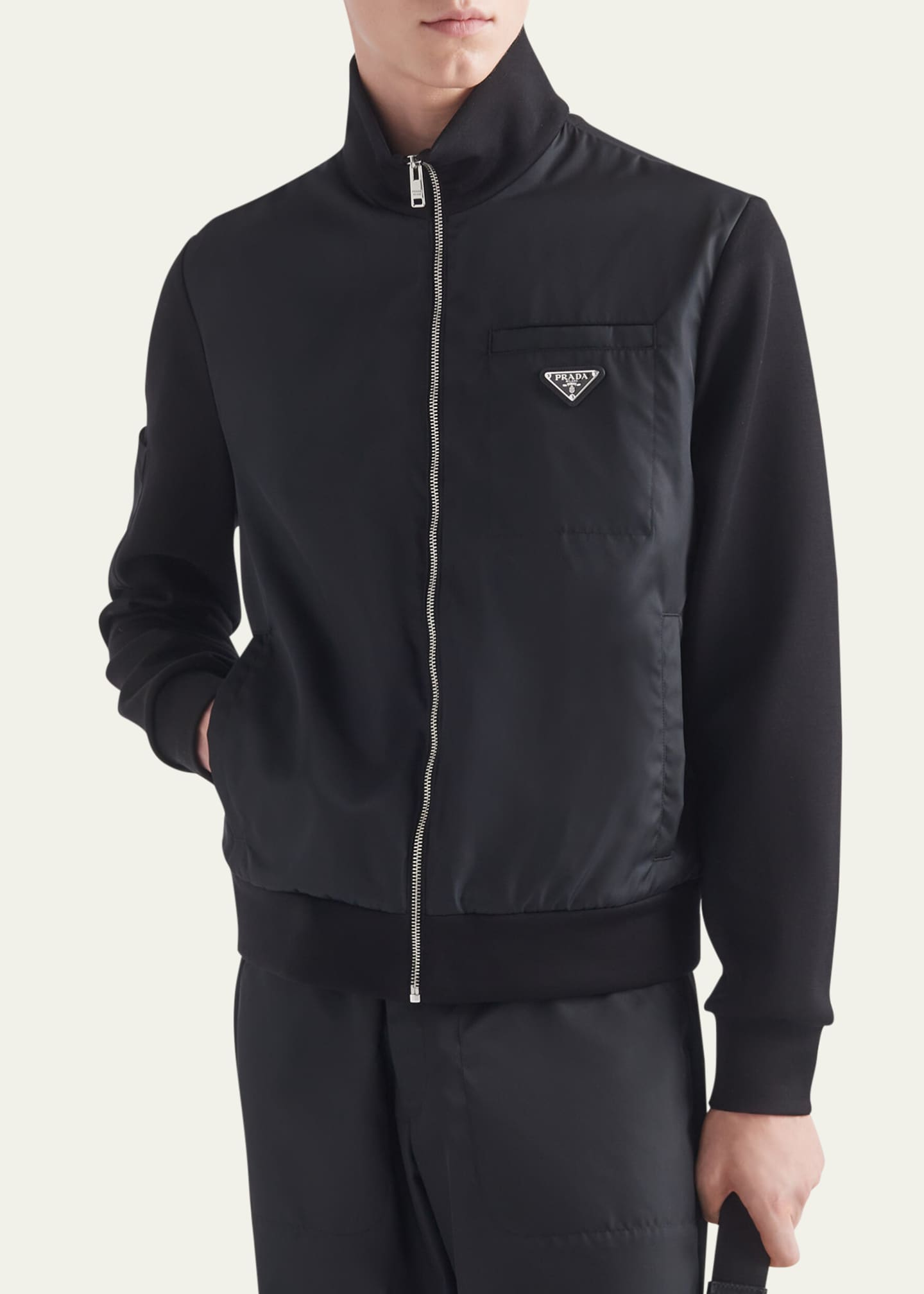 Prada Men's Stand-Collar Re-Nylon Fleece Jacket Image 4 of 5