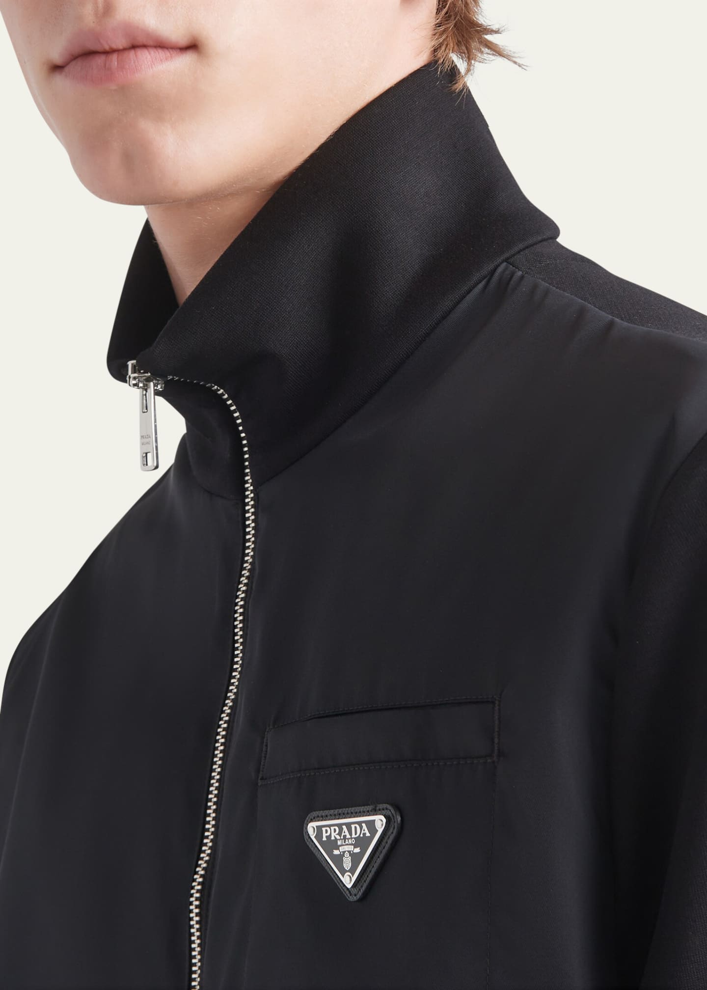 Prada Men's Stand-Collar Re-Nylon Fleece Jacket Image 5 of 5