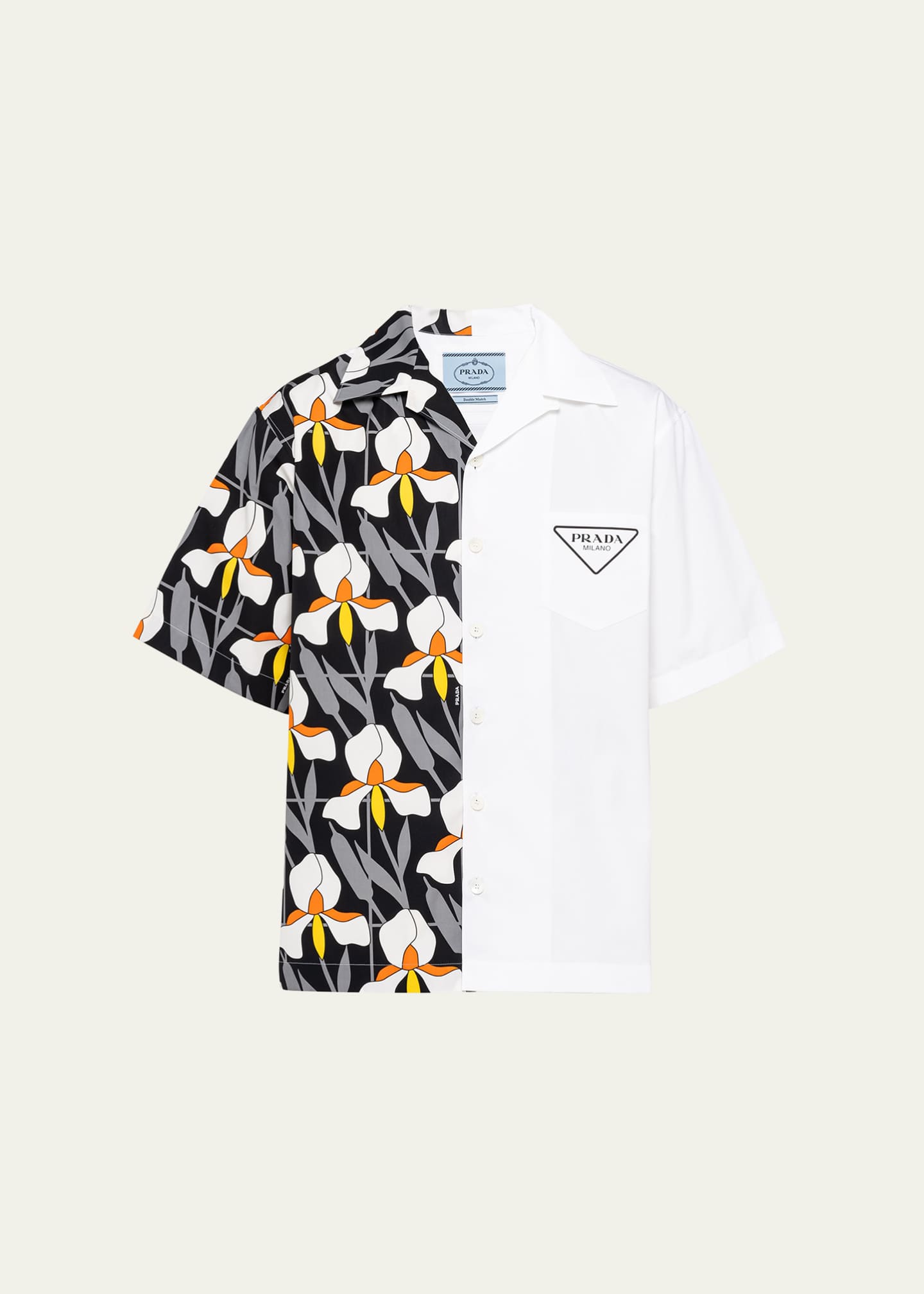 Prada Men's Double Match Poplin Bowling Shirt Bergdorf Goodman