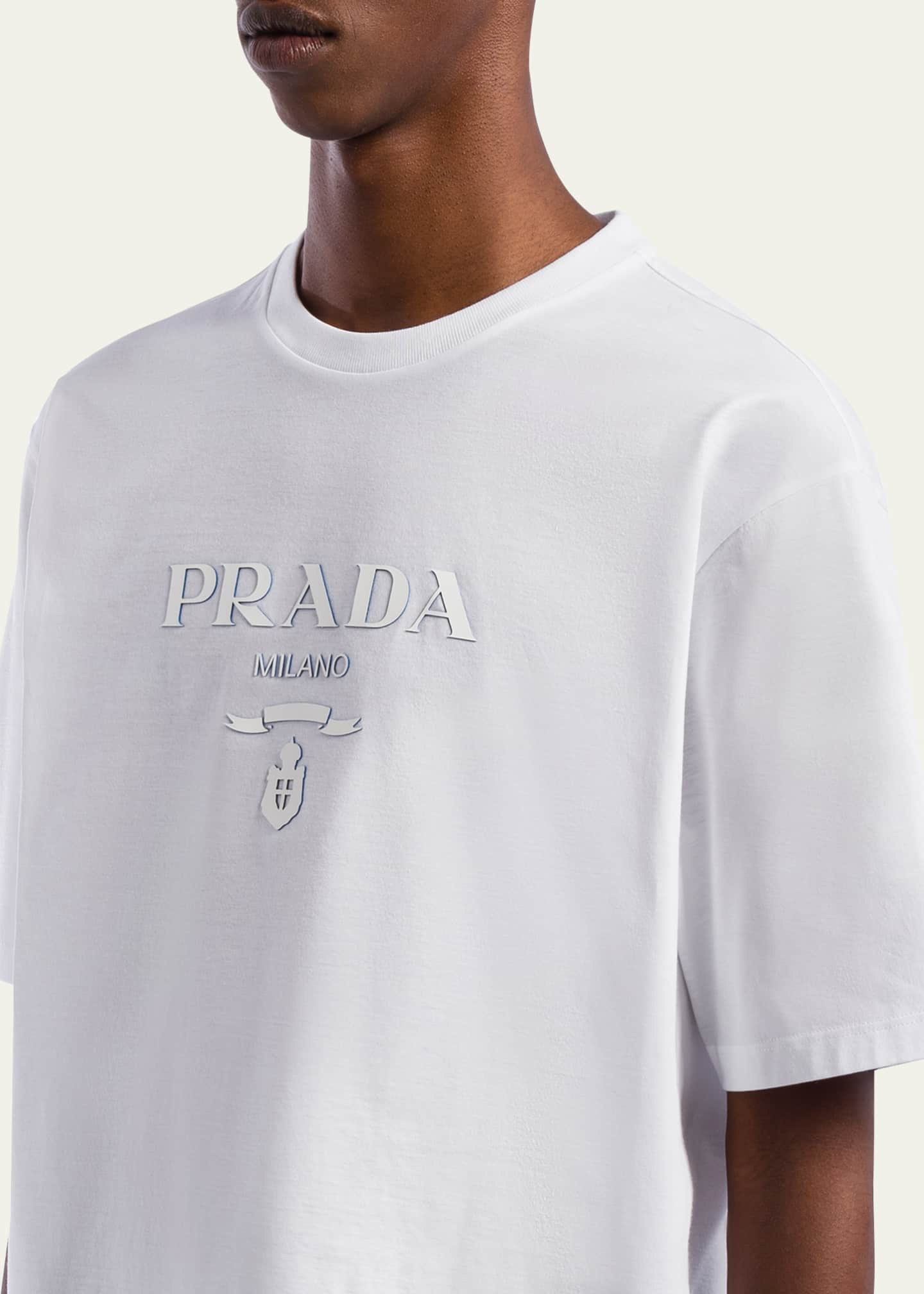 Prada Men's Silicone-Logo Boxy T-Shirt