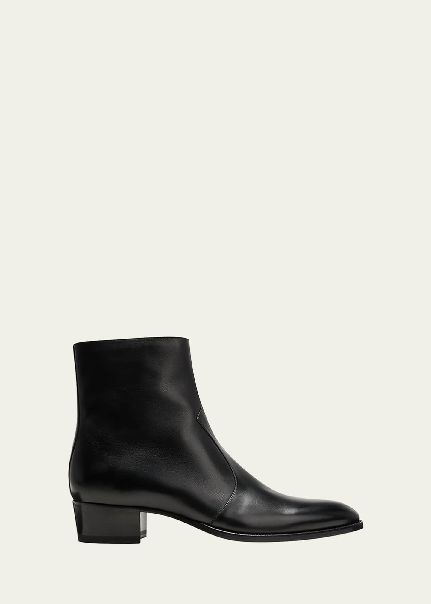 Saint Laurent Men's Wyatt  Leather Zip Ankle Boots   Bergdorf