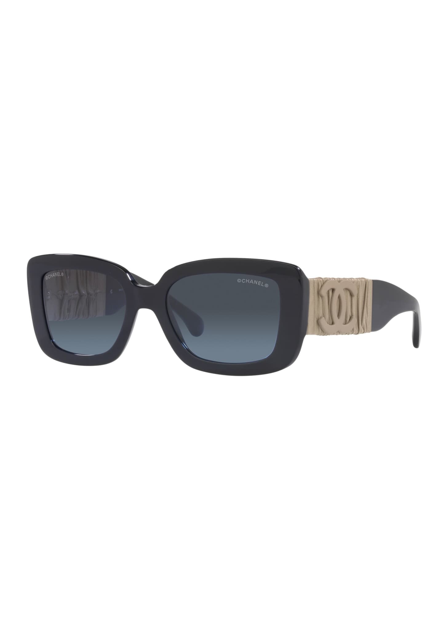 CHANEL Ruched Logo Rectangle Acetate Sunglasses - Bergdorf Goodman