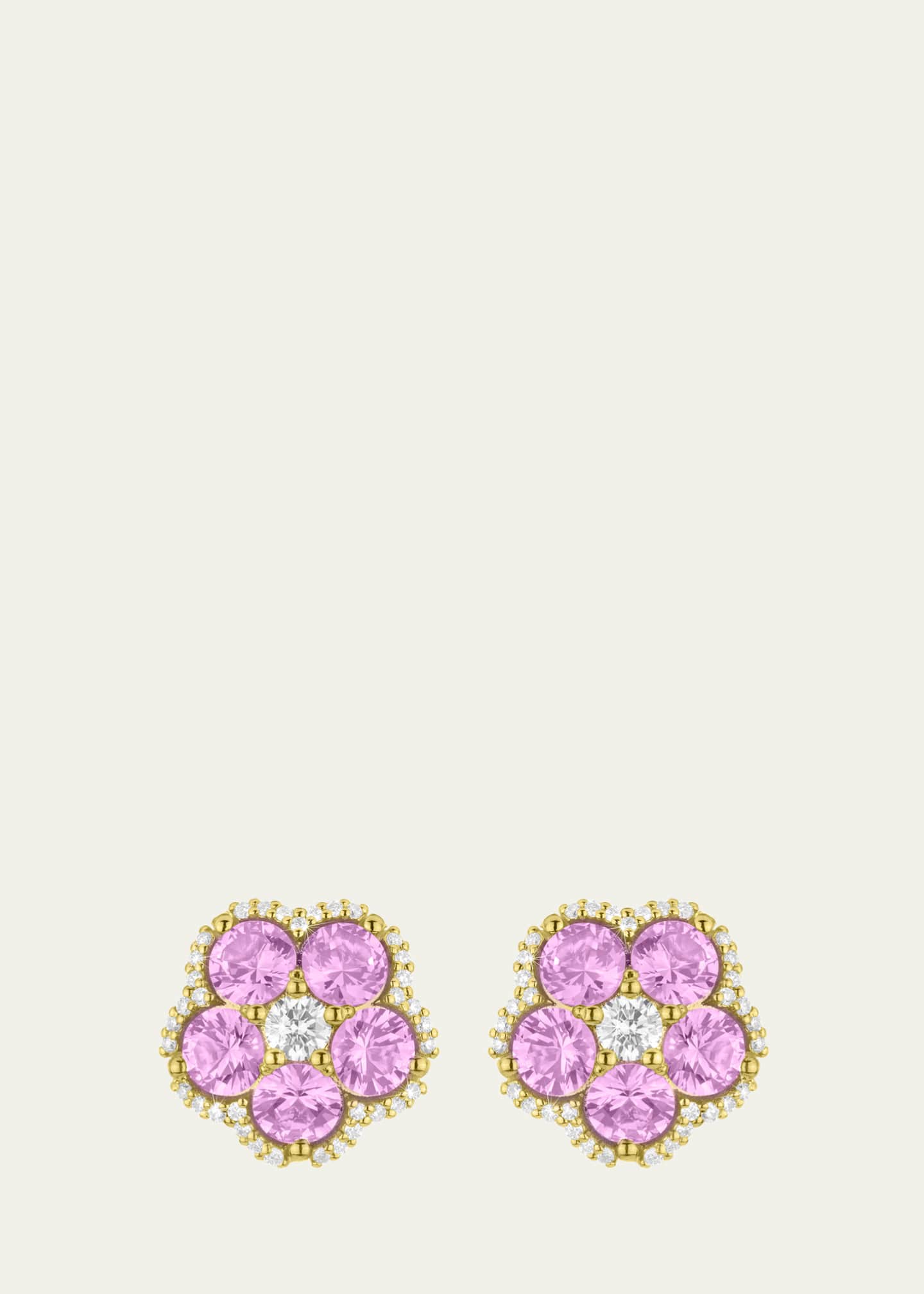 Paul Morelli 18K Yellow Gold Wild Child Stud Earrings with Diamonds and Pink Sapphires