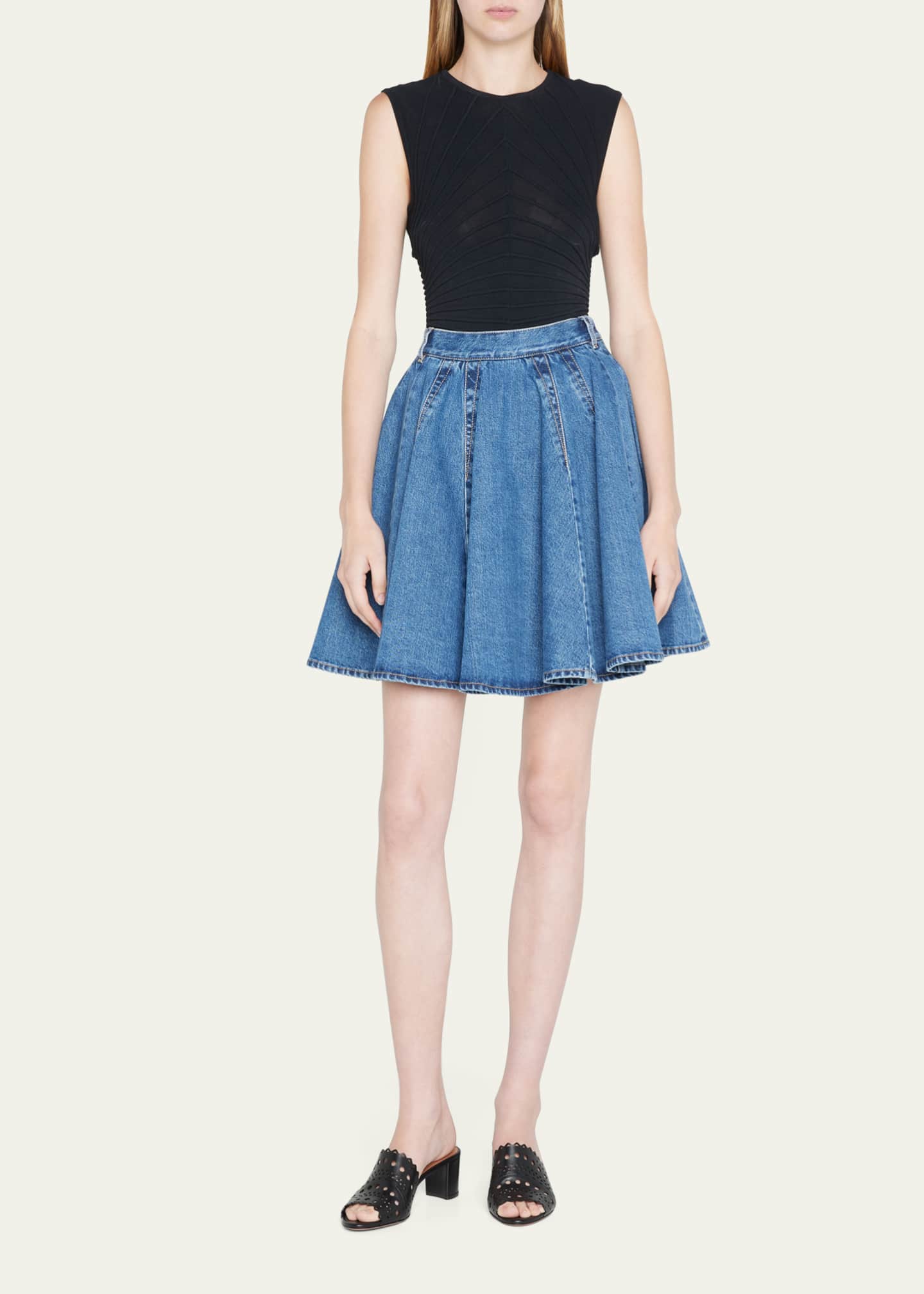 ALAIA Denim Skater Skirt Bergdorf Goodman