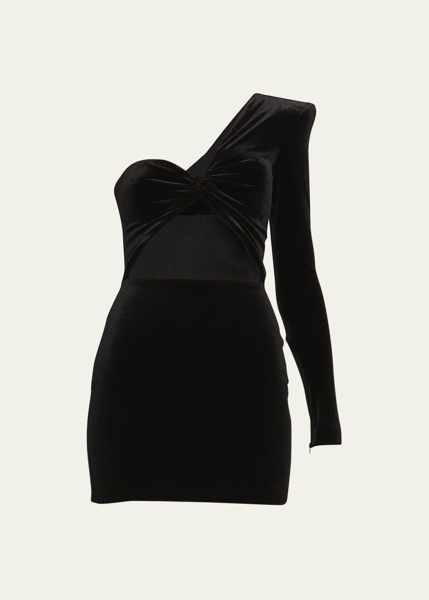Alex Perry KnotFront Cutout OneShoulder Velvet Mini Dress Bergdorf