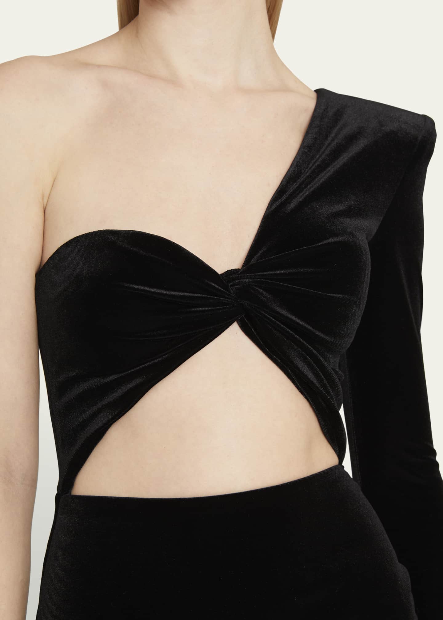Alex Perry KnotFront Cutout OneShoulder Velvet Mini Dress Bergdorf