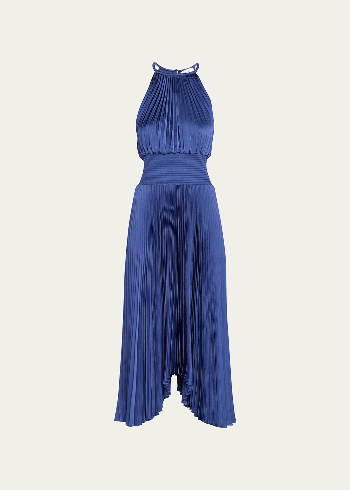 A.L.C. Renzo II Satin Pleated High Neck Midi Dress