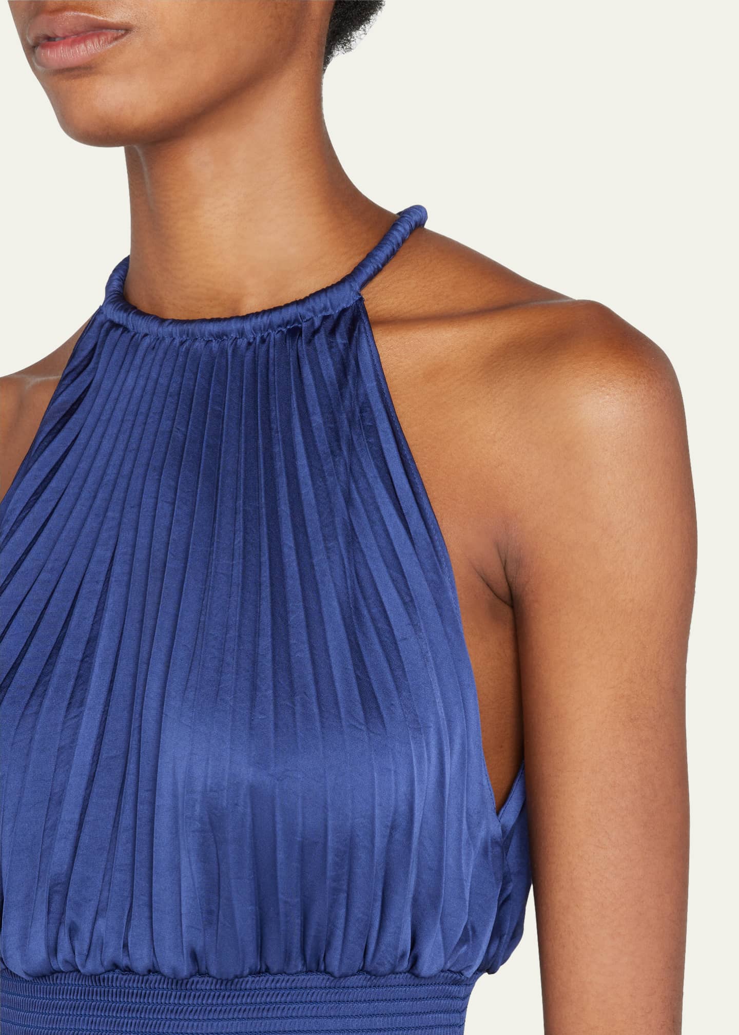 A.L.C. Renzo II Satin Pleated High Neck Midi Dress