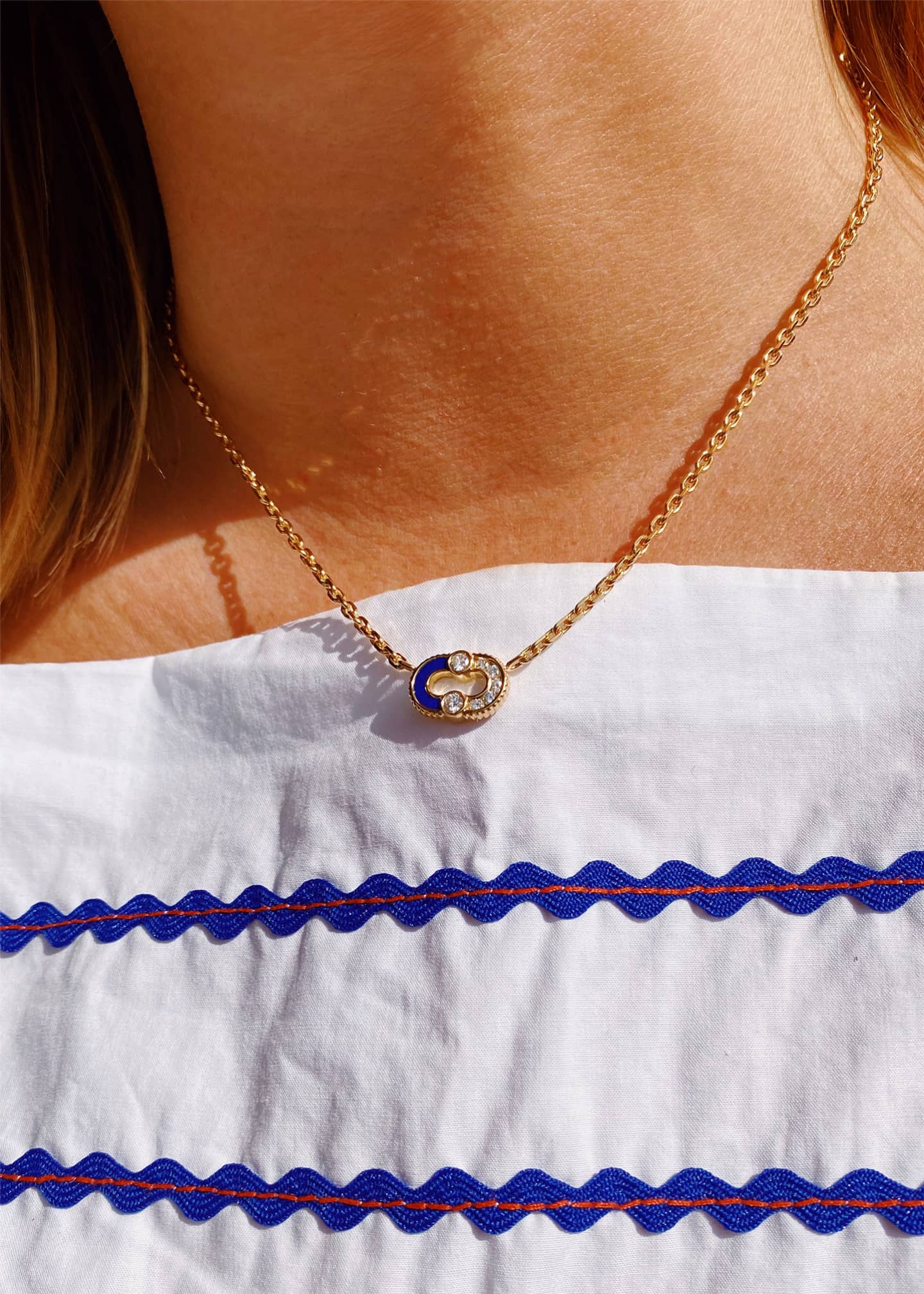 Viltier Magnetic Semi Necklace in Lapis Lazuli, 18K Yellow Gold and Diamonds Image 2 of 3