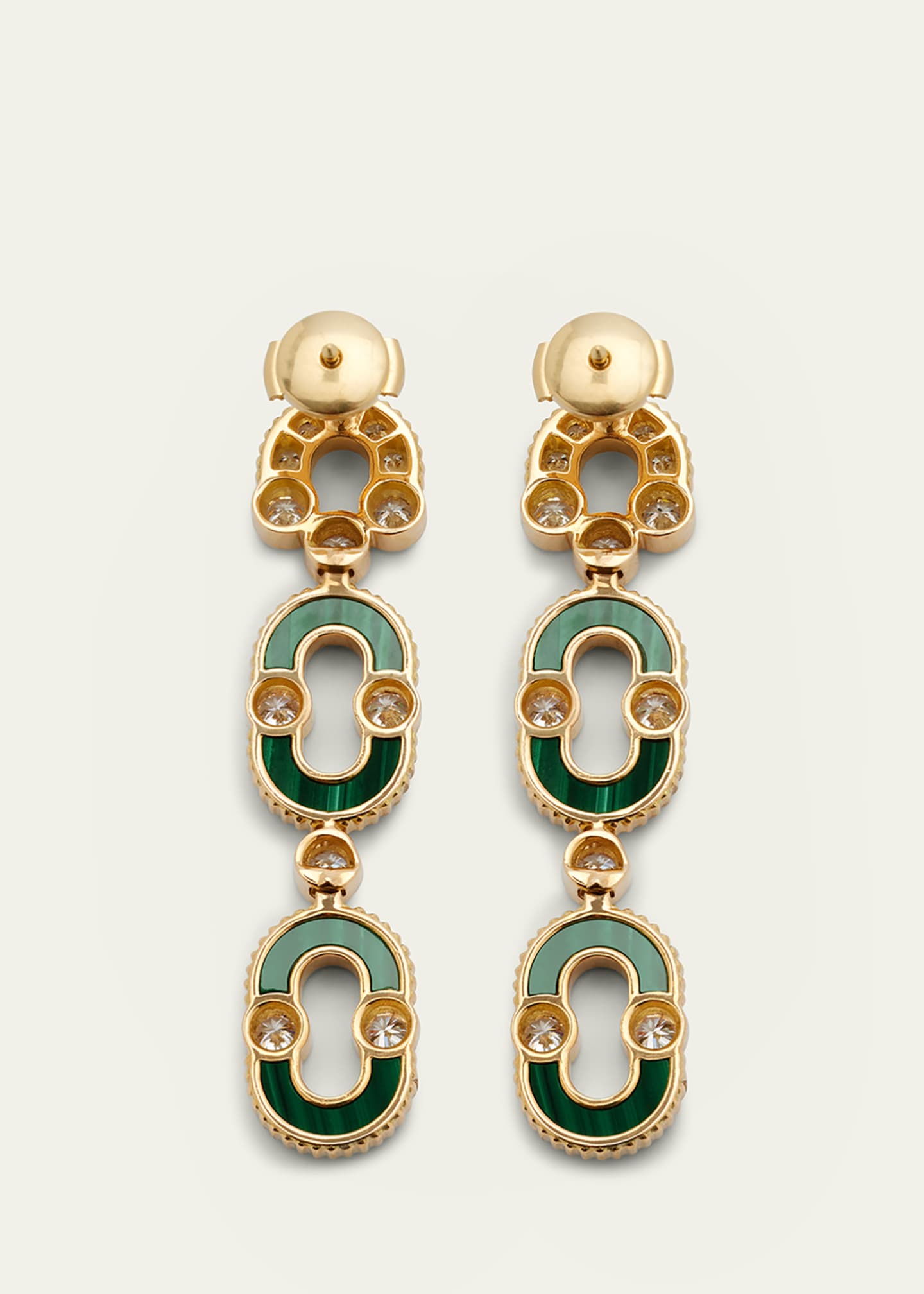 Viltier Magnetic Duo Earrings in Malachite, 18K Yellow Gold and Diamonds Image 4 of 4