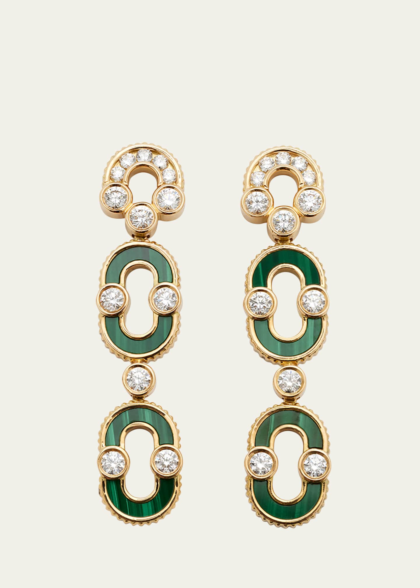Viltier Magnetic Duo Earrings in Malachite, 18K Yellow Gold and Diamonds Image 1 of 4