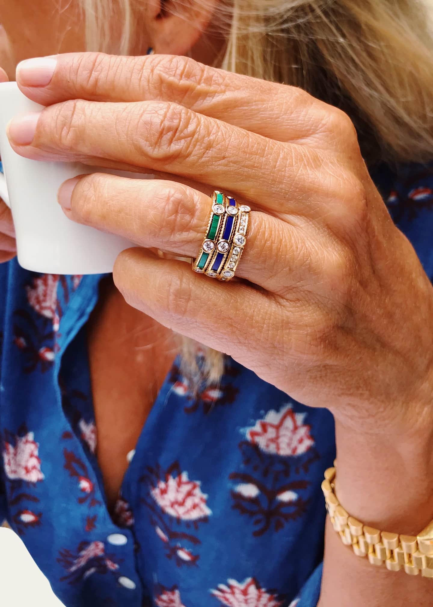 Viltier Rayon Ring in Malachite, Yellow Gold and Diamonds Image 2 of 2