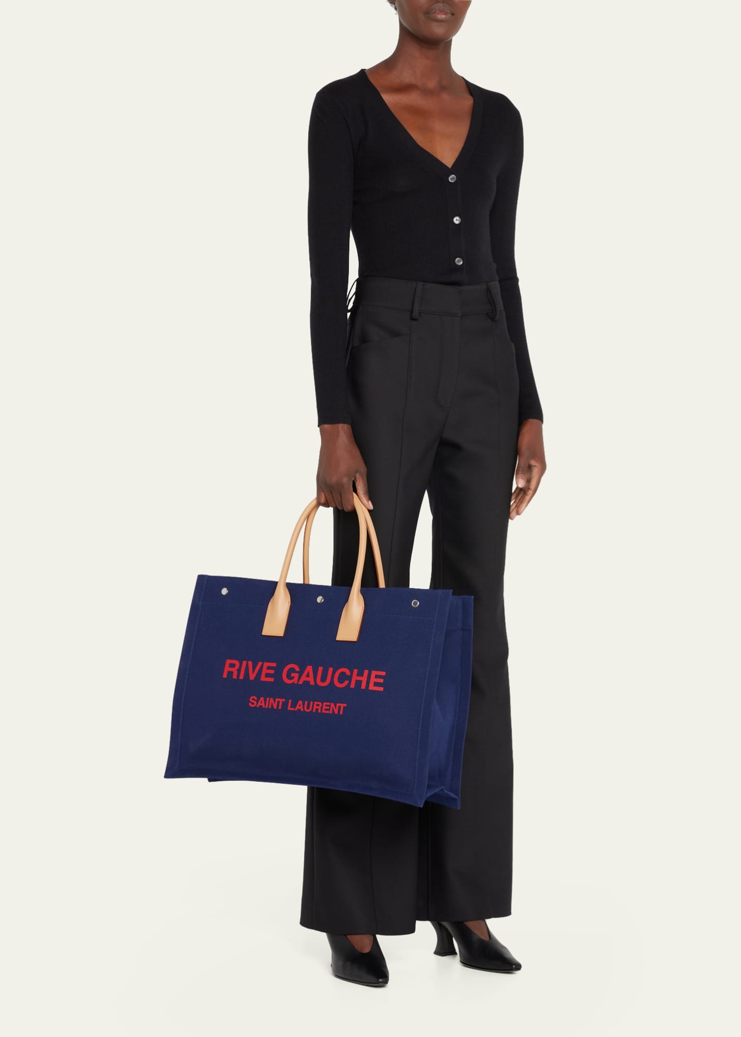 Saint Laurent Men Charcoal Canvas Rive Gauche Clutch
