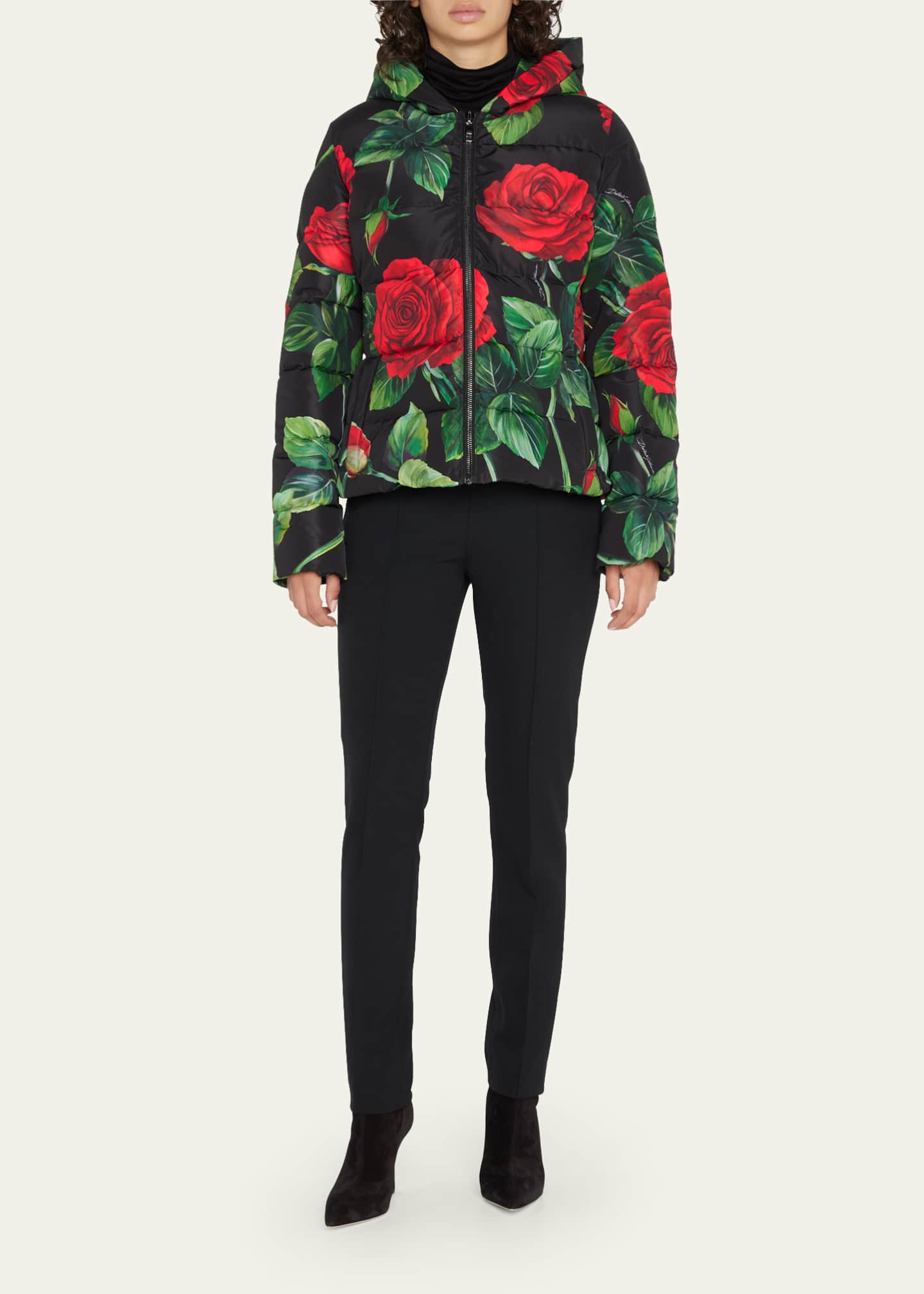 Dolce & Gabbana Multicolor Leopard Rose Puffer Quilted Jacket