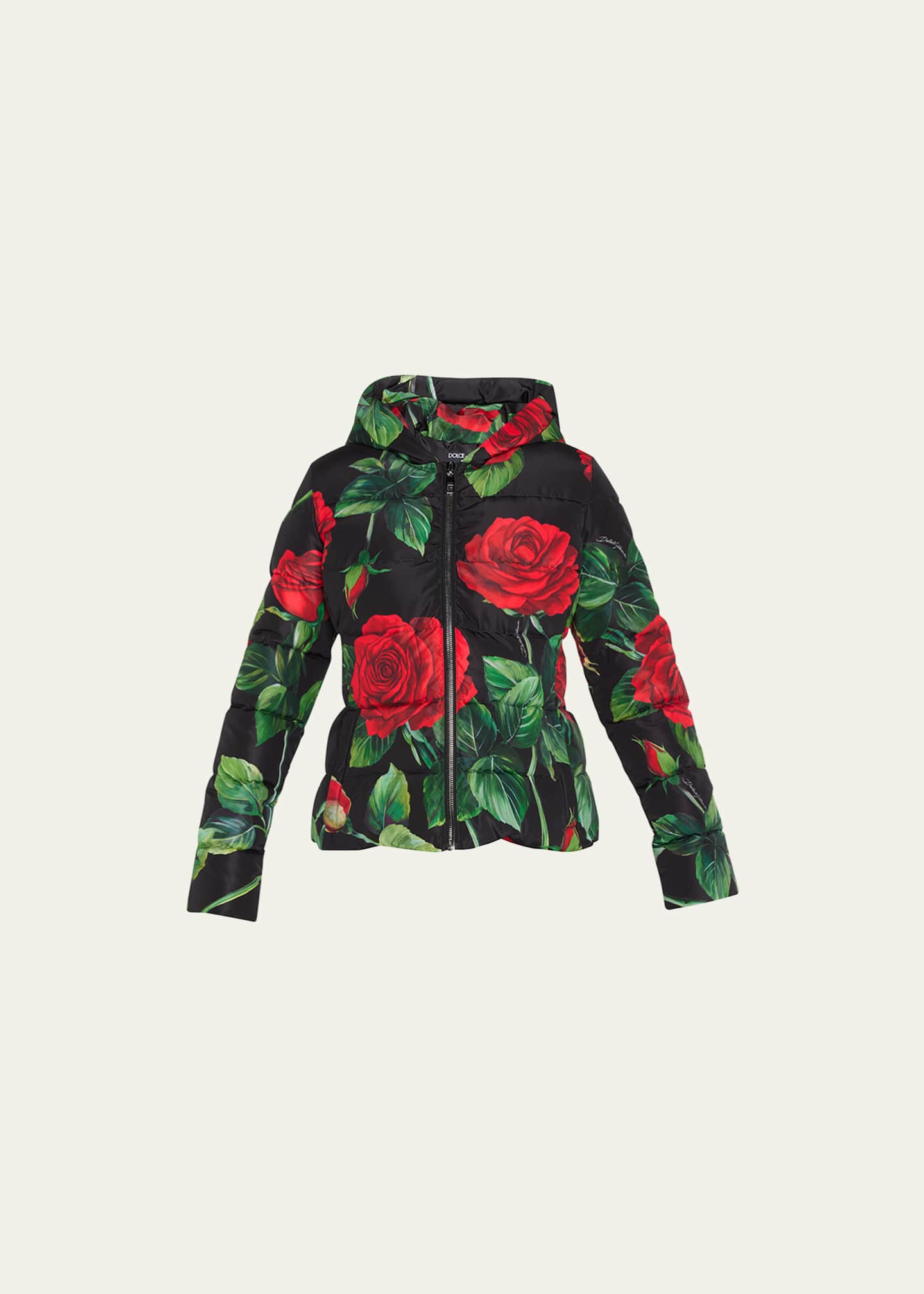 Dolce&Gabbana Rose-Print Hooded Puffer Jacket