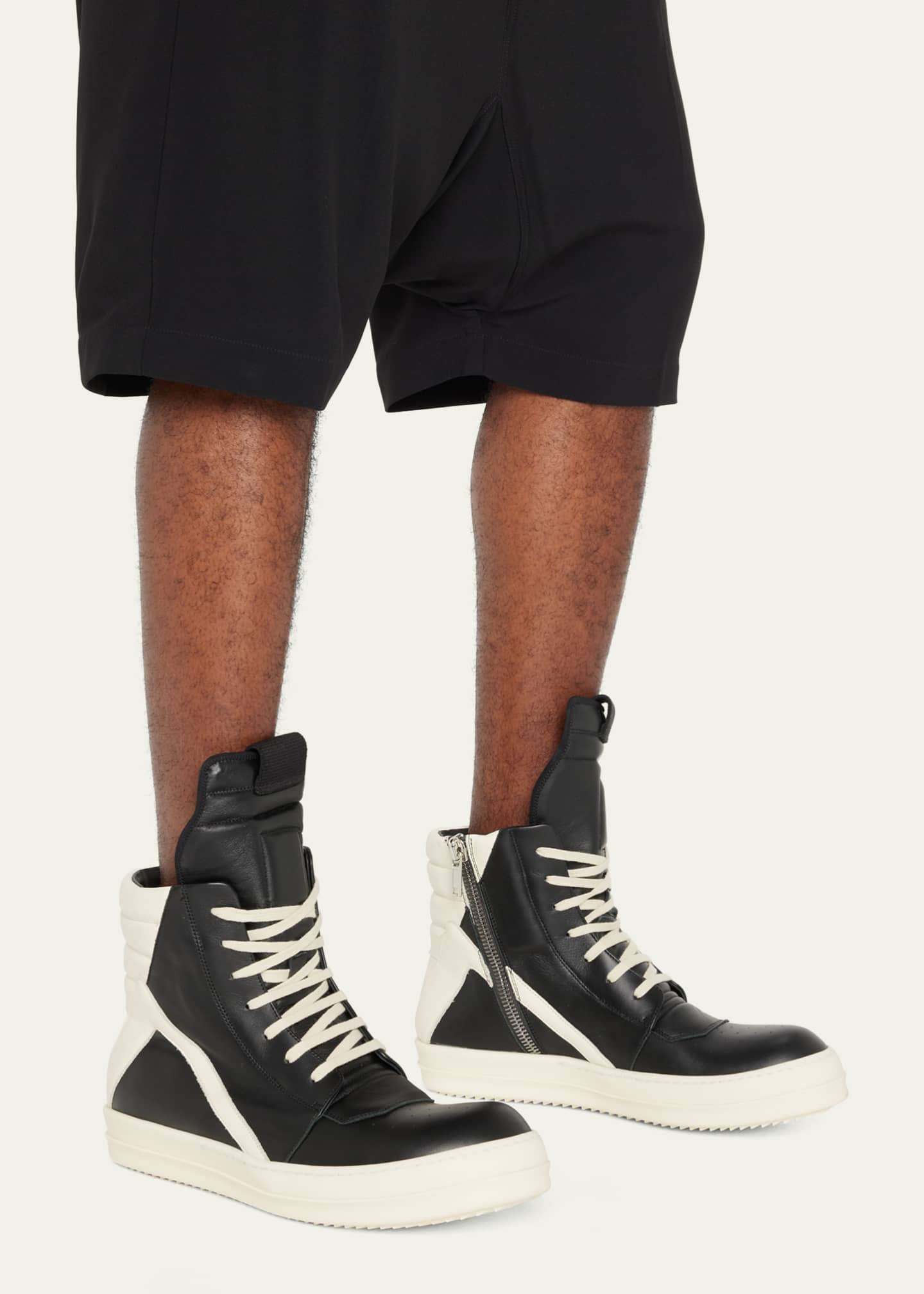 Rick Owens Men's Geobasket Bicolor Leather High-Top Sneakers