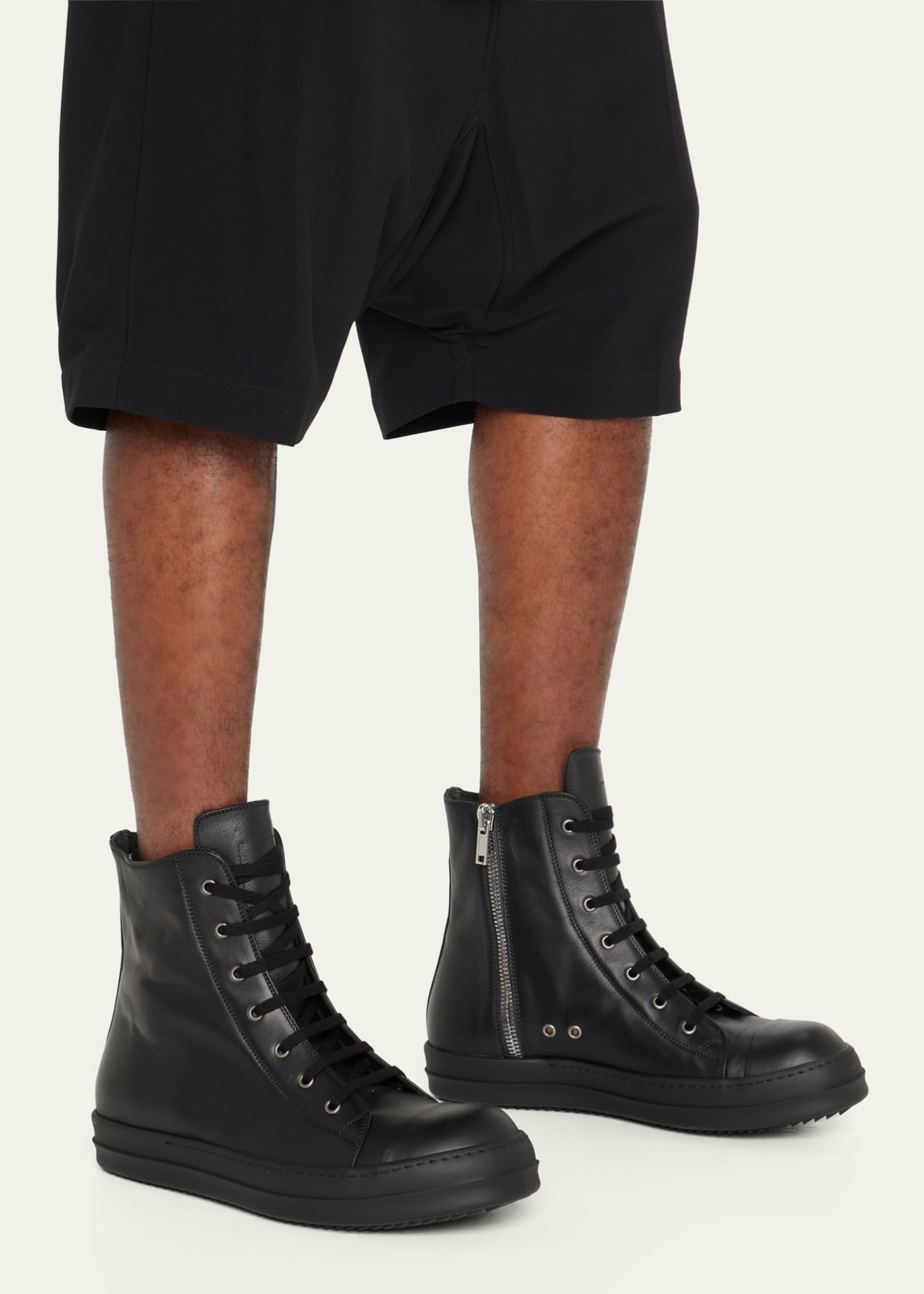 Rick Owens Men's Leather Zip High-Top Sneakers - Goodman