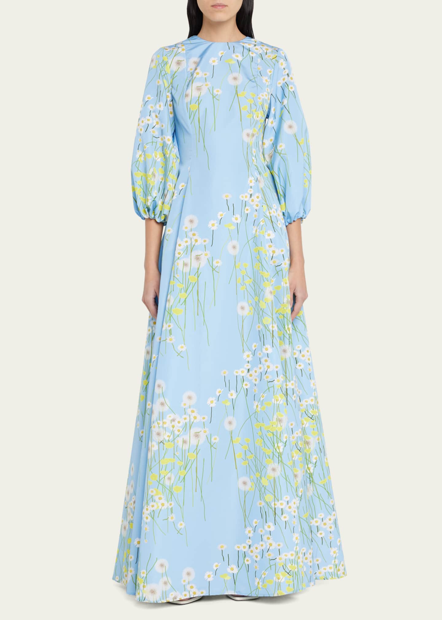 BERNADETTE Flower-Print Puff-Sleeve Maxi Dress - Bergdorf Goodman
